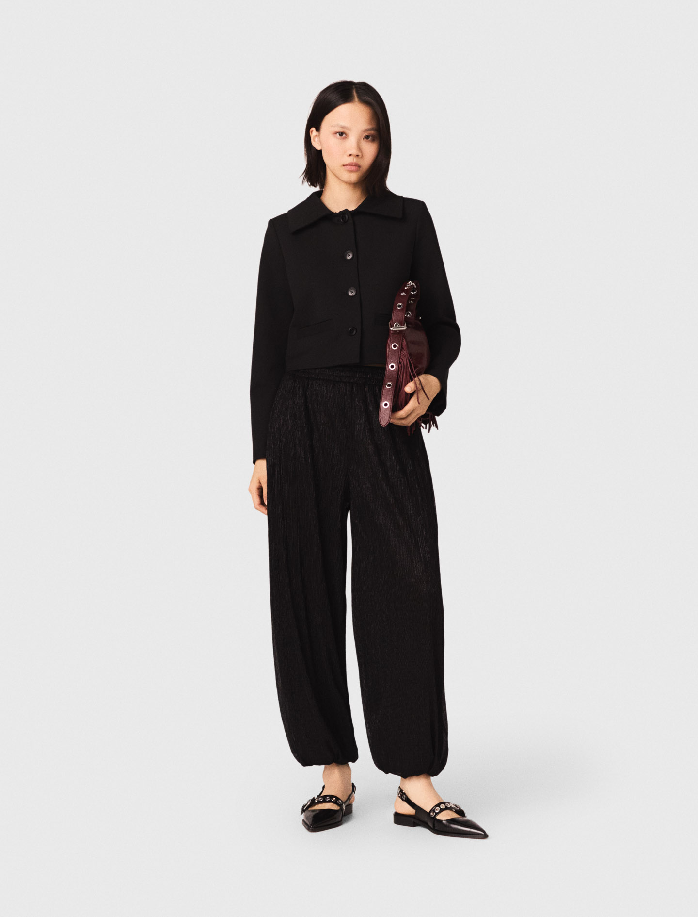 Pantaloni Sarouel Metallizzati - Nero - Taglia 40 - Maje