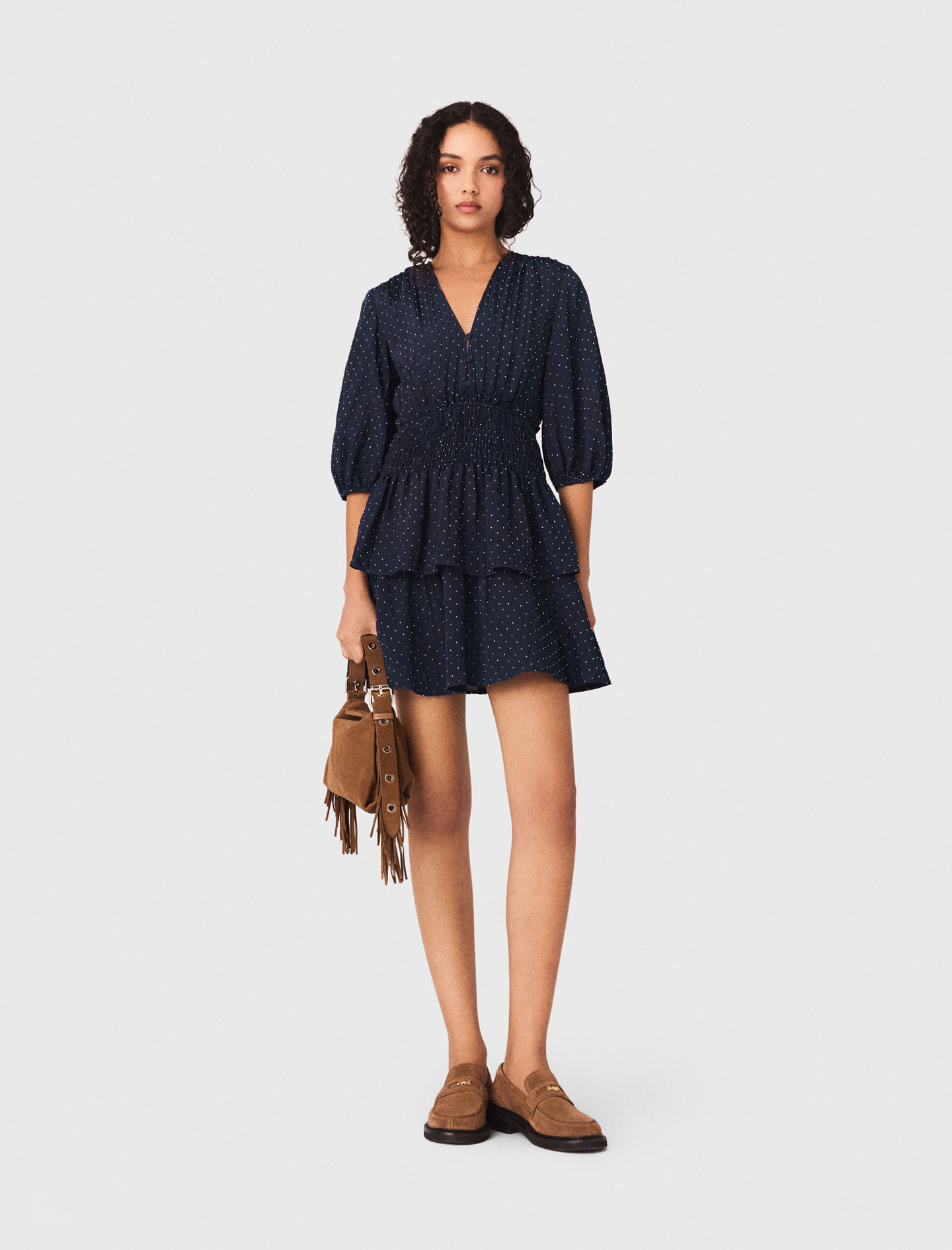 Abito Con Volant E Strass - Blu Navy - Taglia 40 - Maje