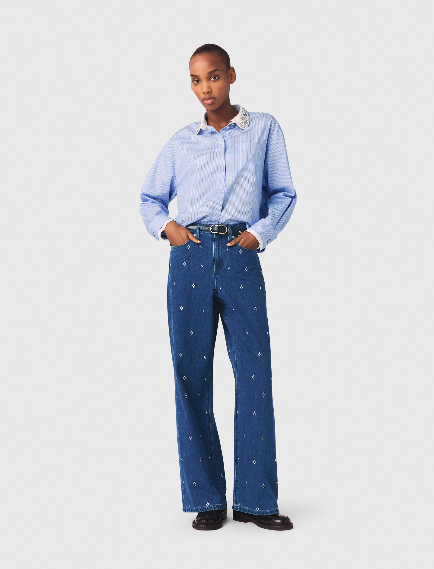 Jeans Larghi Con Strass - Blu - Taglia 46 - Maje