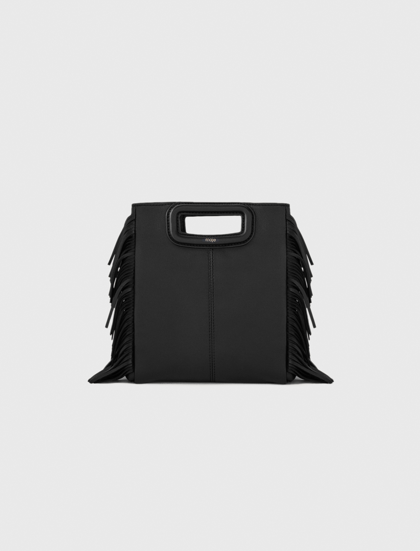 Borsa M Con Frange In Pelle Liscia - Nero - Maje