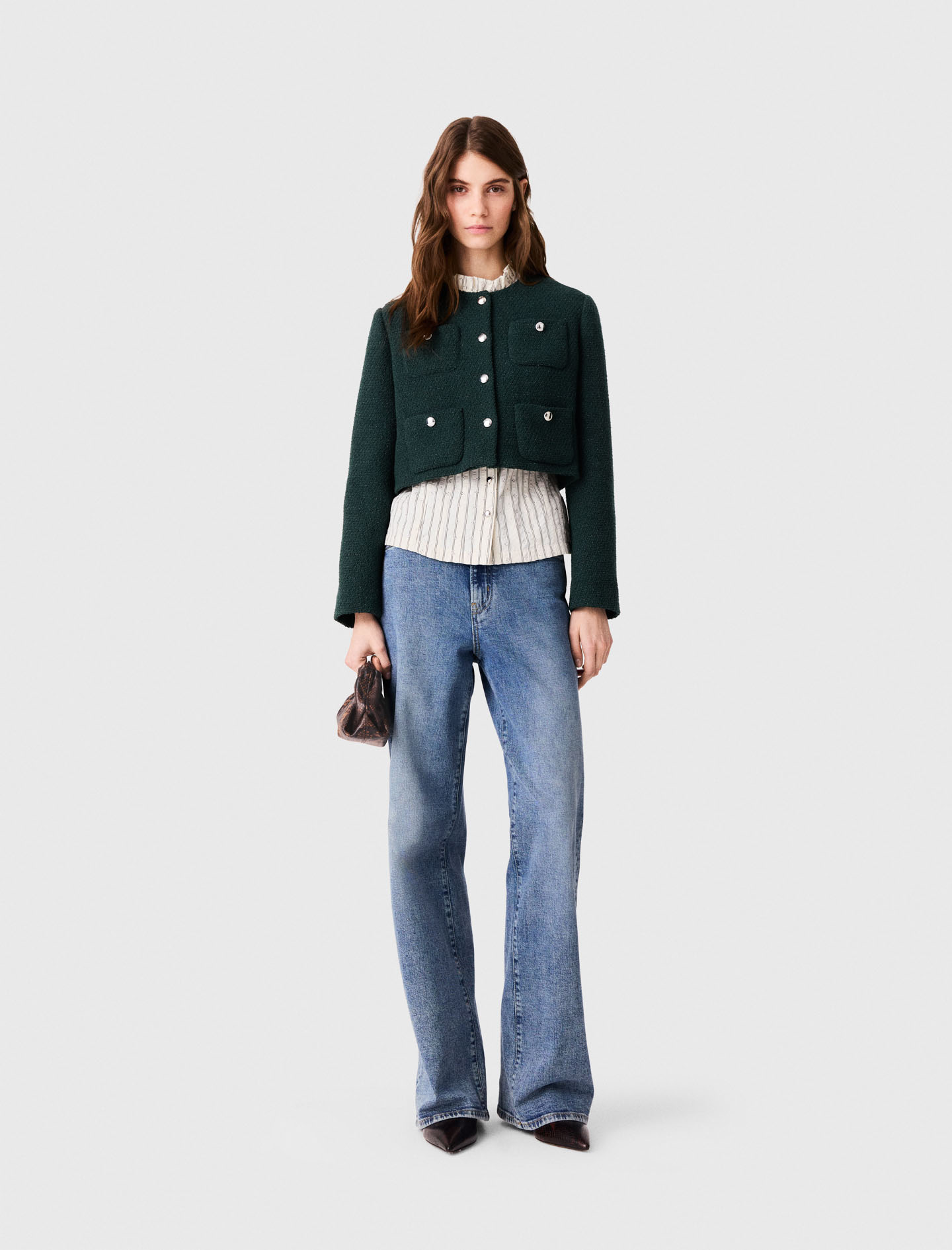 Giacca Corta In Tweed - Verde Bottiglia - Taglia 38 - Maje