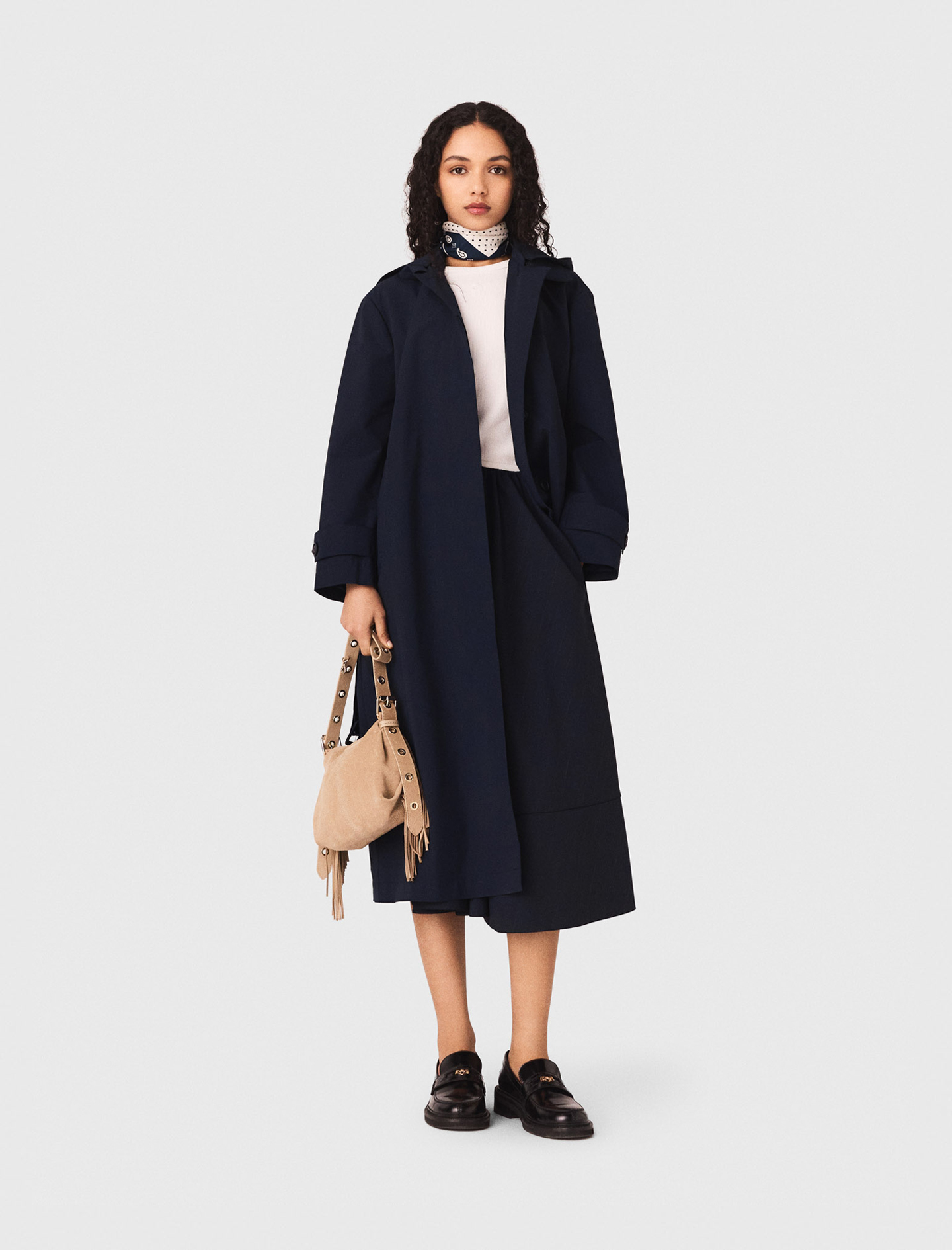 Trench Cappuccio Strass Rimovibile - Blu Navy - Taglia 44 - Maje