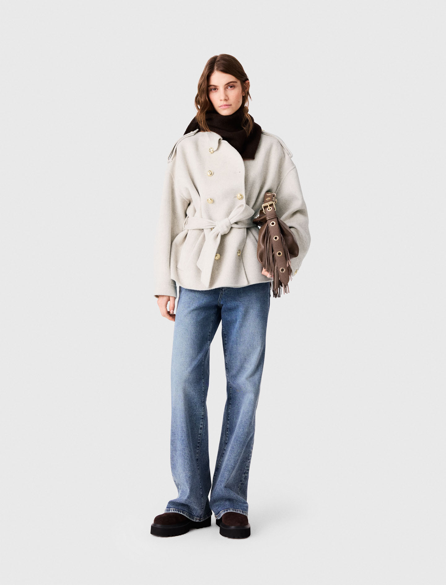 Cappotto Double Face Medio Lungo - Écru - Taglia 46 - Maje