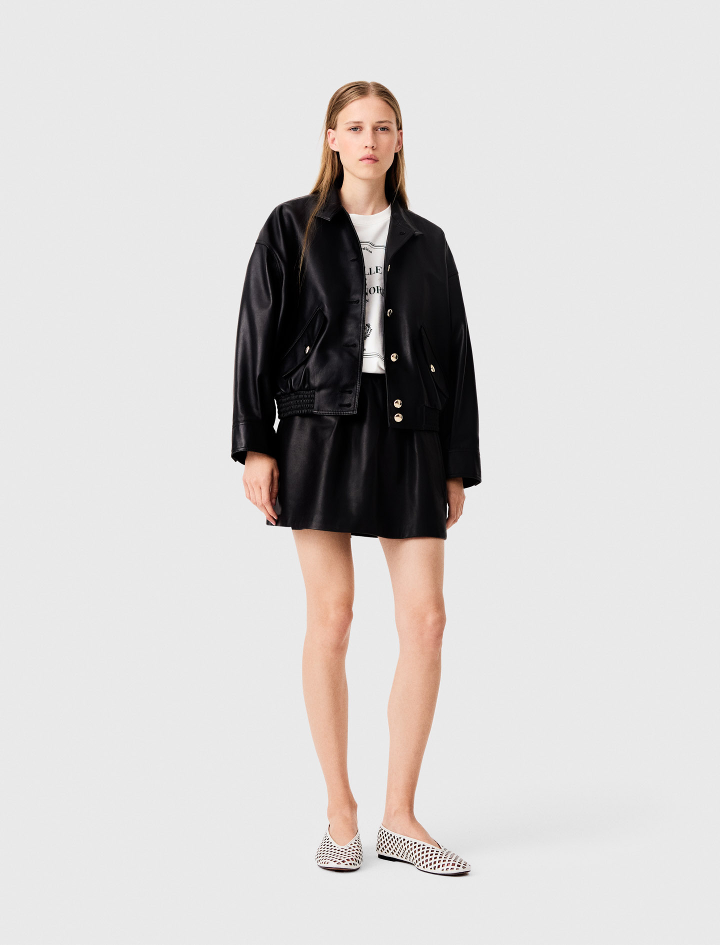 Gonna Corta In Pelle - Nero - Taglia 38 - Maje