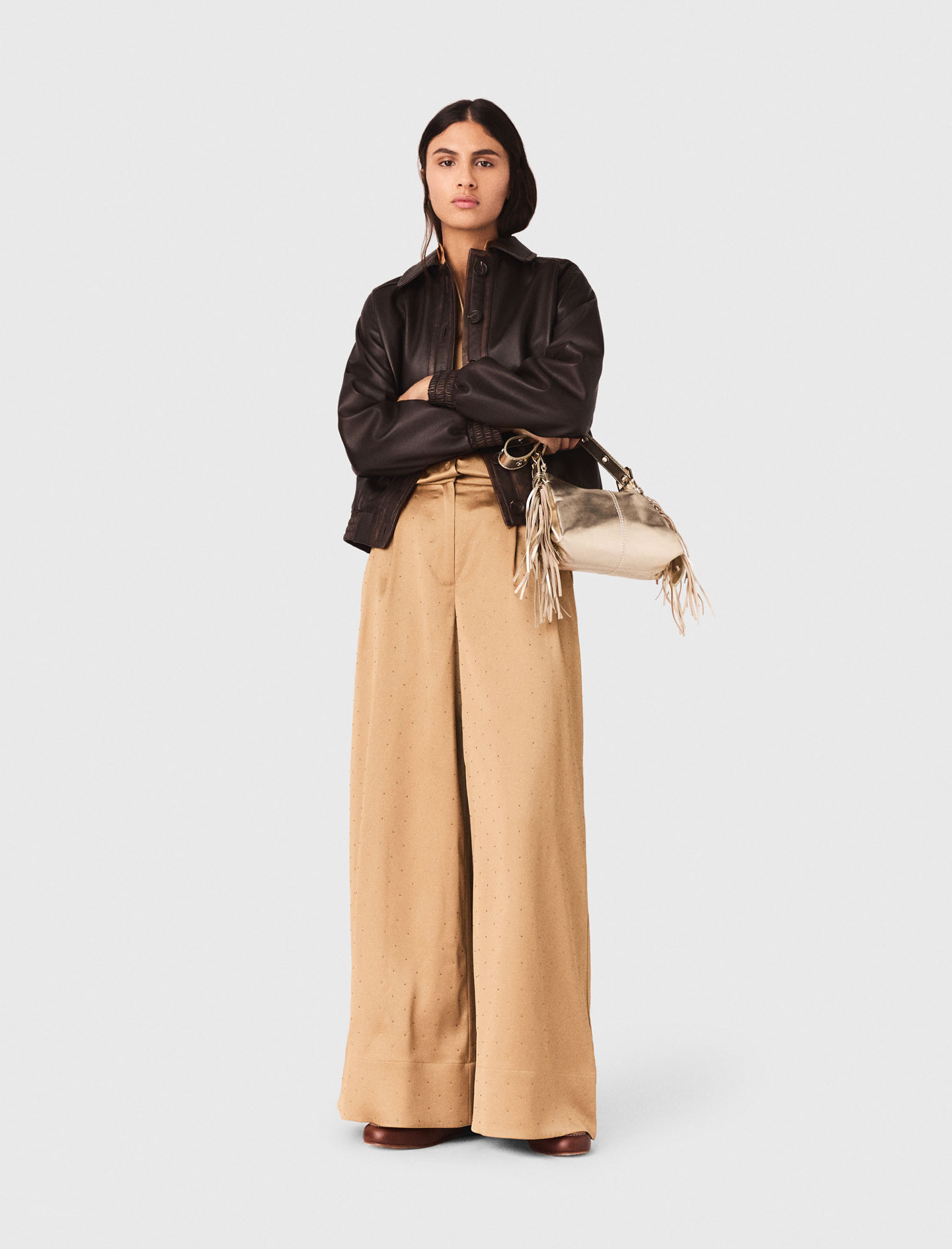 Pantaloni In Raso Glitterati - Beige - Taglia 44 - Maje