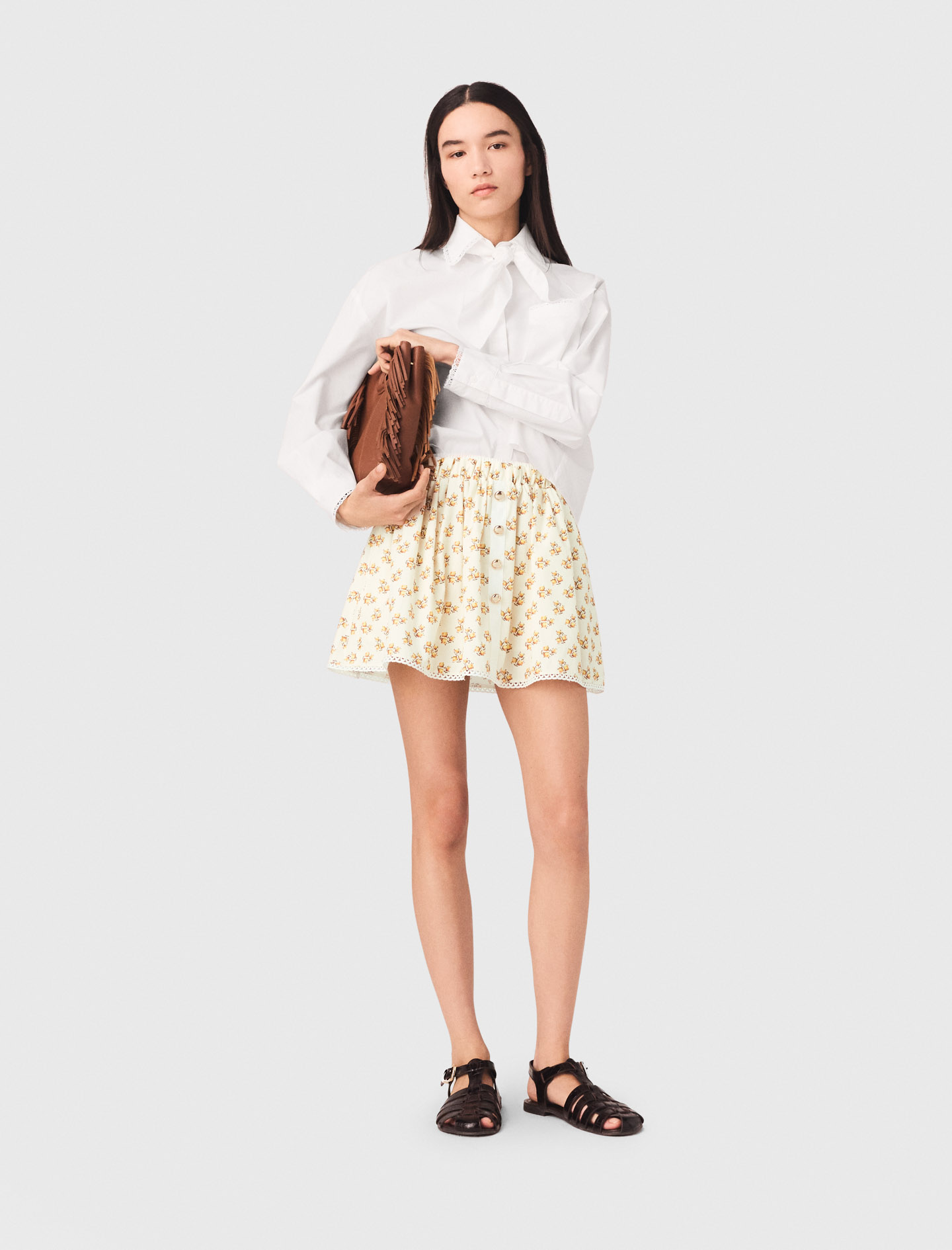 Gonna Stampata Con Bordo A Zig Zag - Jaune Petites Fleurs Print - Taglia 42 - Maje