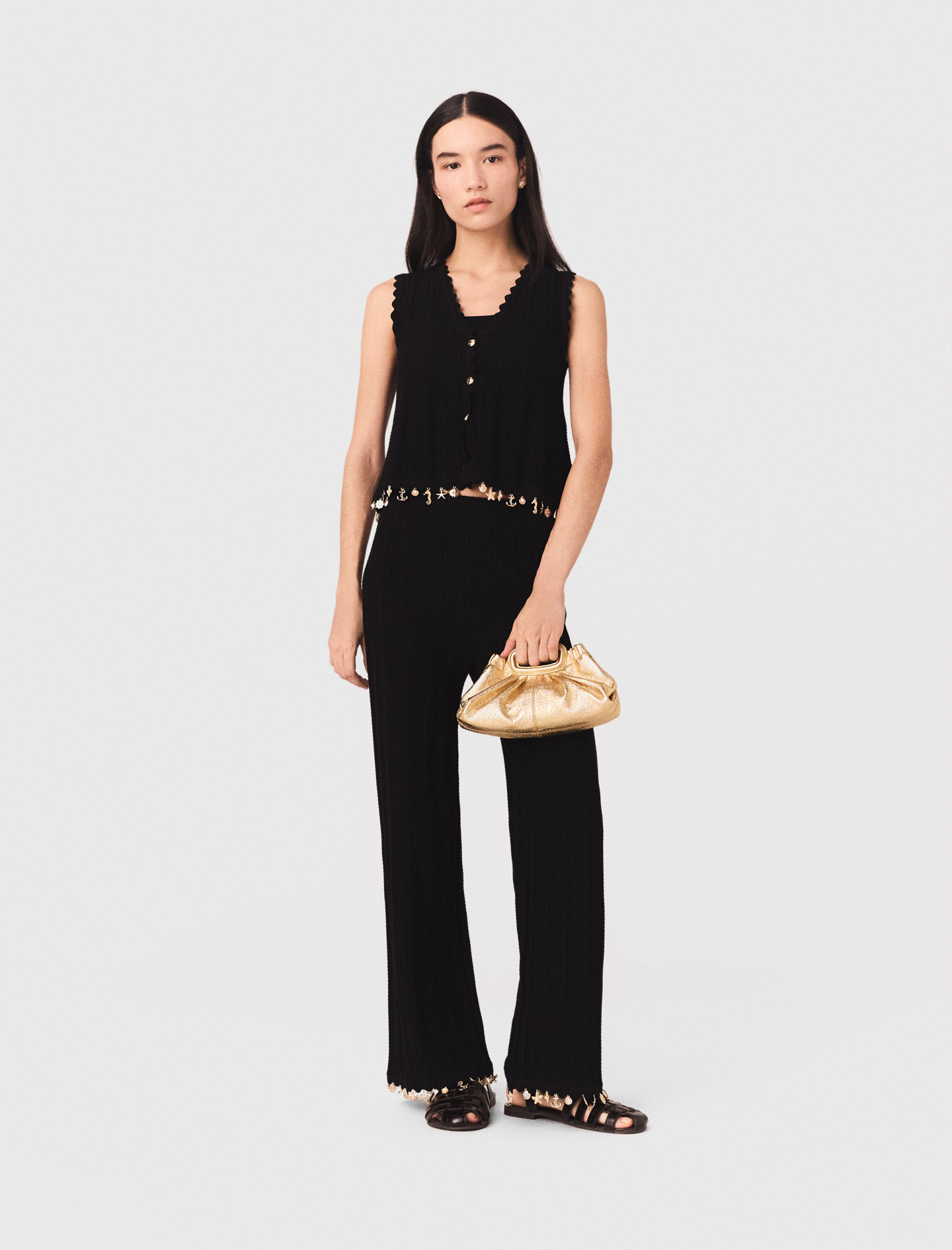 Gilet In Maglia Con Bijoux Dorati - Nero - Taglia 40 - Maje