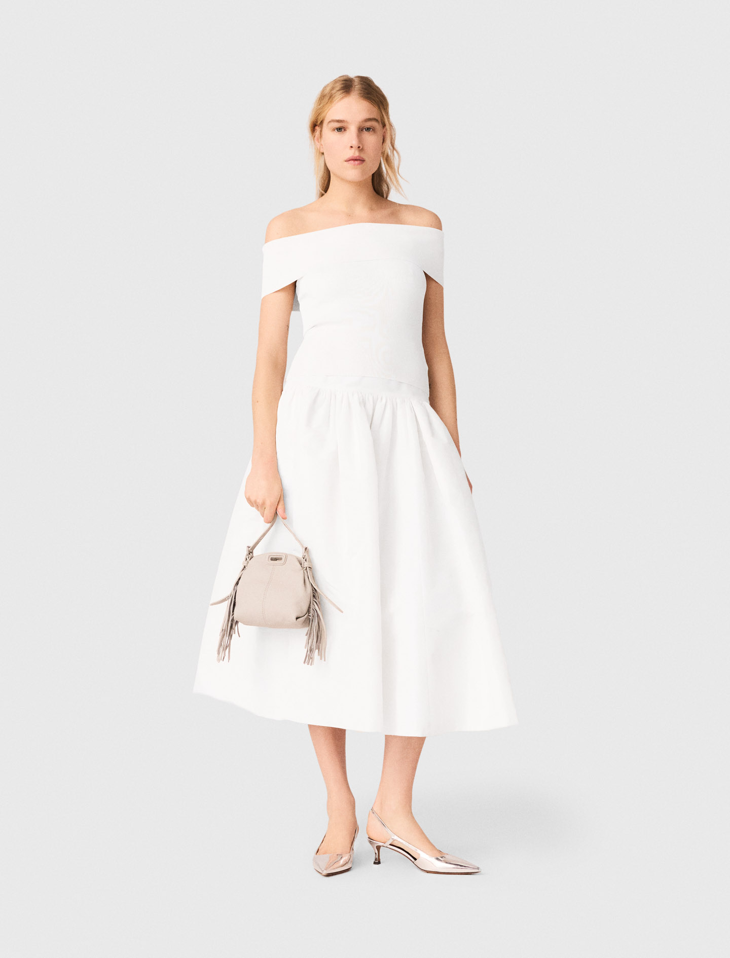 Top Scollo Bardot In Maglia A Coste - Bianco - Taglia 40 - Maje