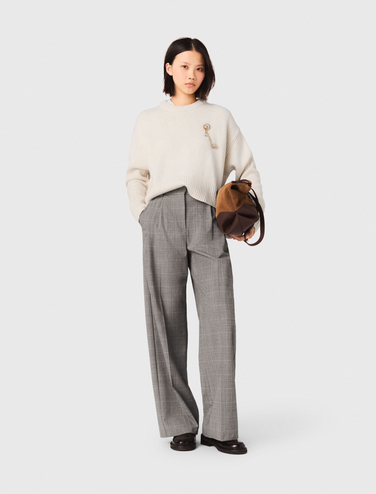 Pantaloni Da Tailleur A Quadri - Grigio - Taglia 42 - Maje