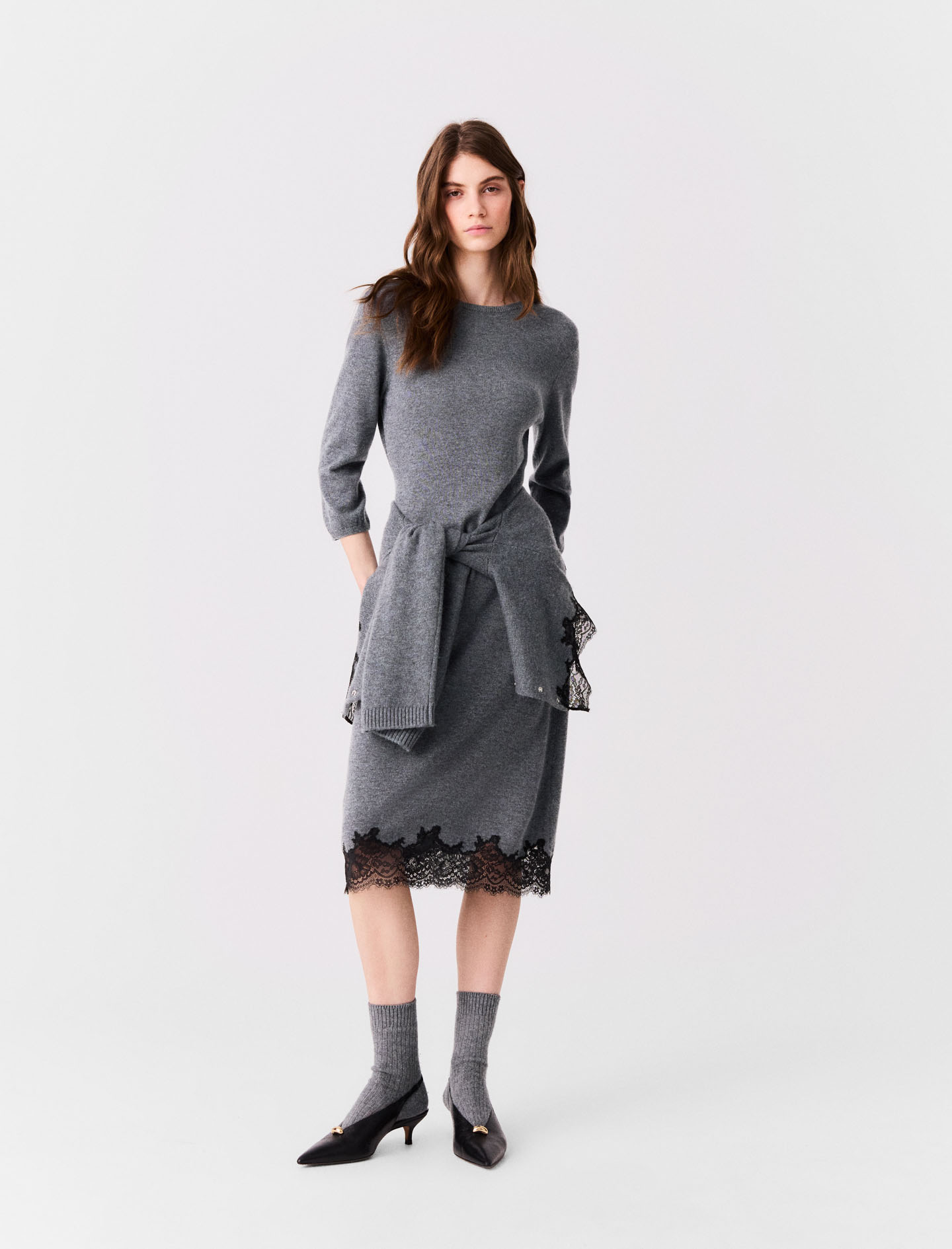 Abito Con Inserto In Pizzo - Gris/noir - Taglia 42 - Maje