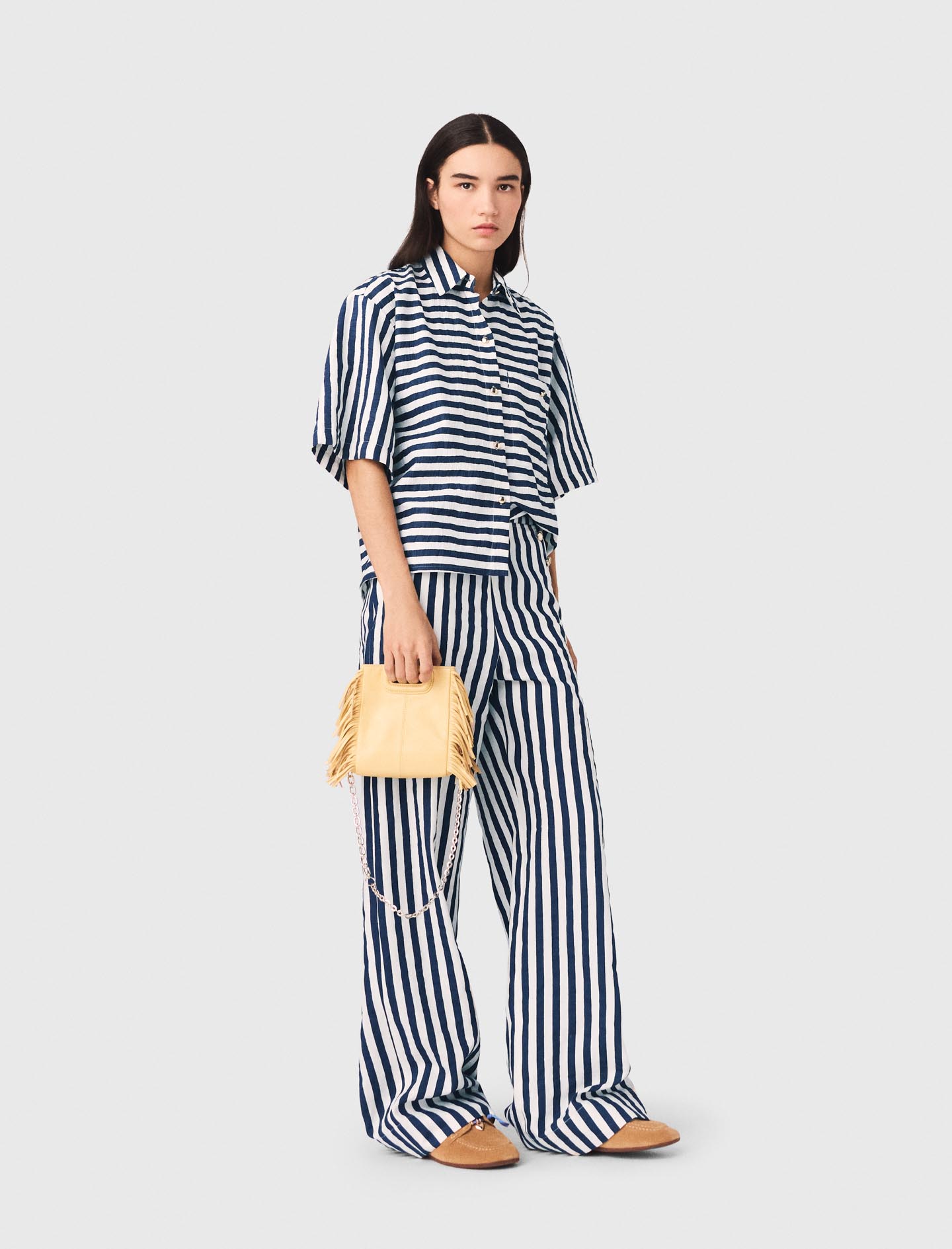 Camicia Corta In Misto Lino - Bianco/blu - Taglia 42 - Maje