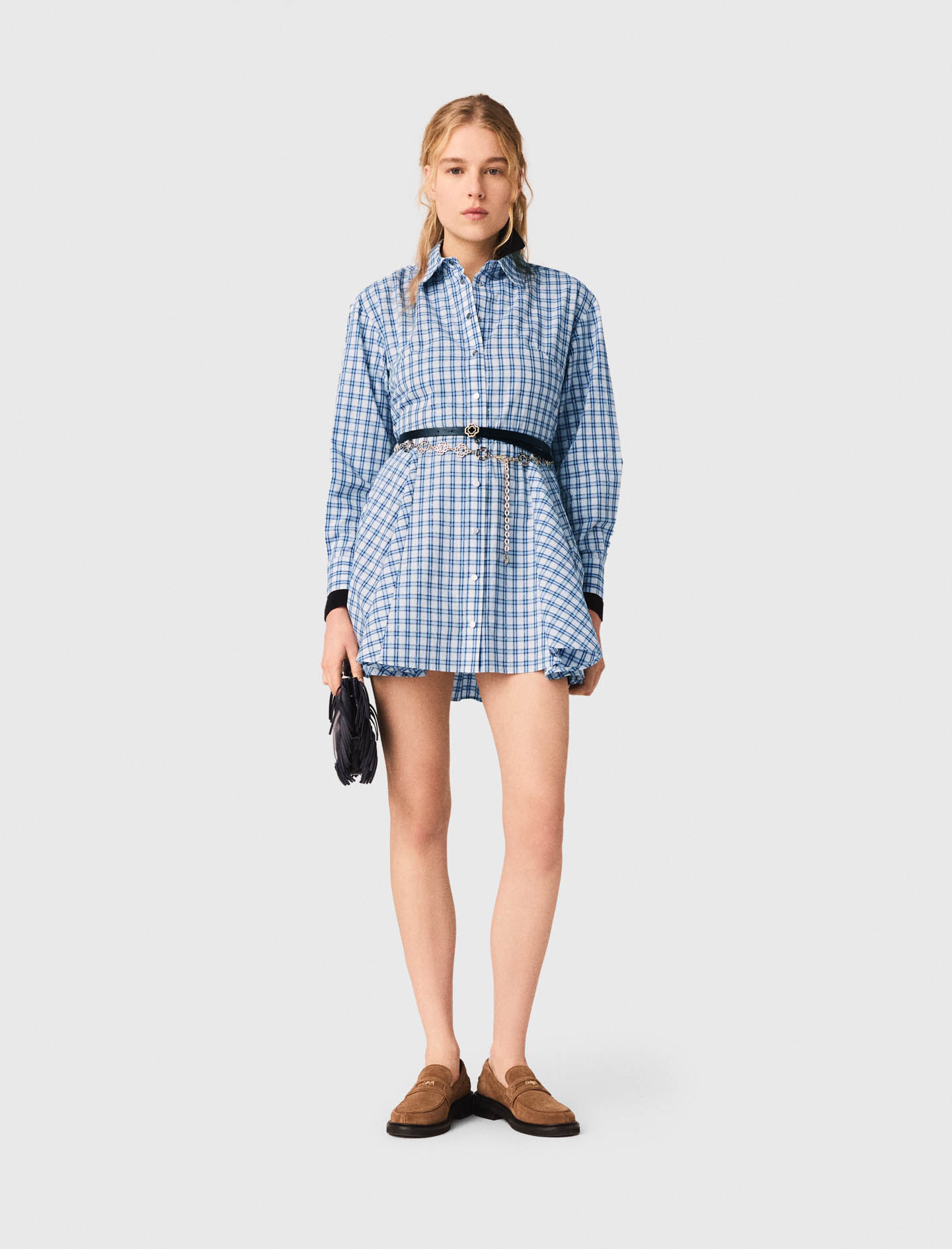 Abito Camicia In Cotone Con Strass - Carreaux Bleus Print - Taglia 46 - Maje