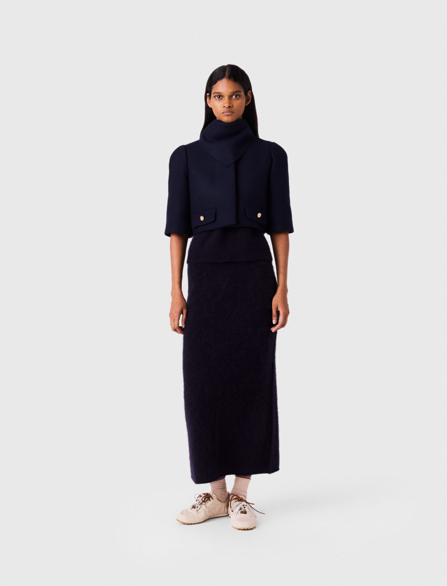 Giacca Corta In Lana - Blu Navy - Taglia 46 - Maje