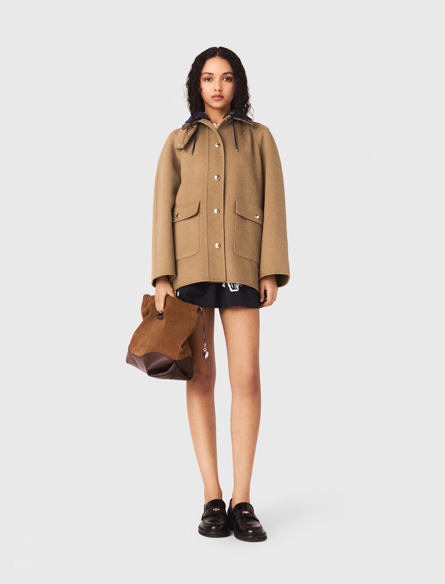 Cappotto Lana Cappuccio Rimovibile - Beige - Taglia 44 - Maje