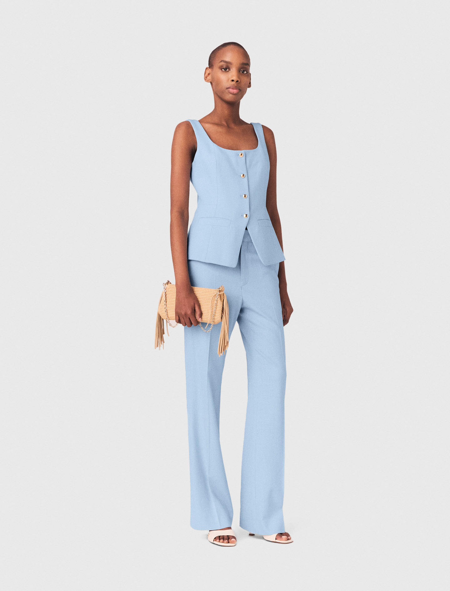 Pantaloni Da Tailleur Con Pieghe - Celeste - Taglia 42 - Maje