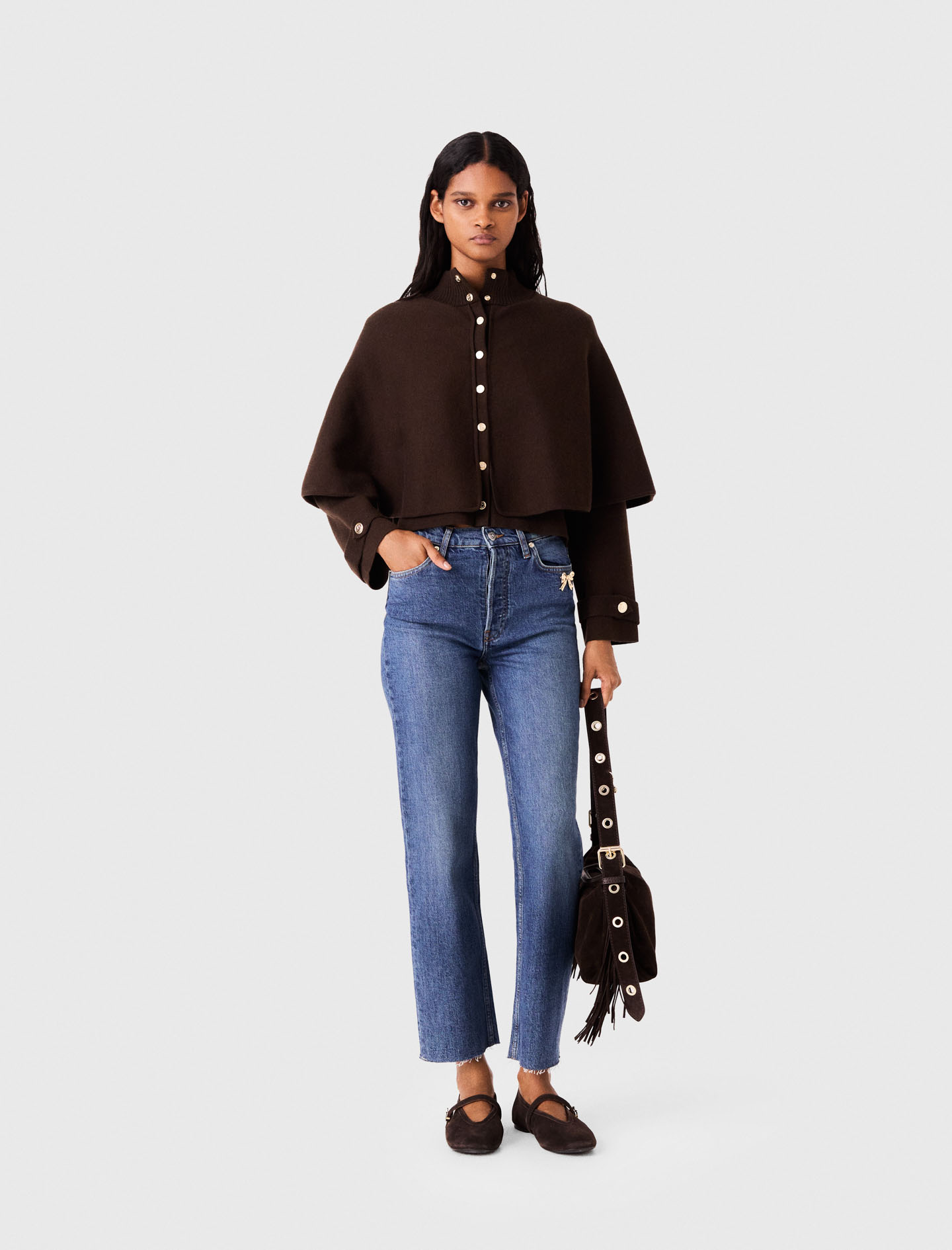 Cardigan Effetto Mantella - Marrone Scuro - Taglia 40 - Maje