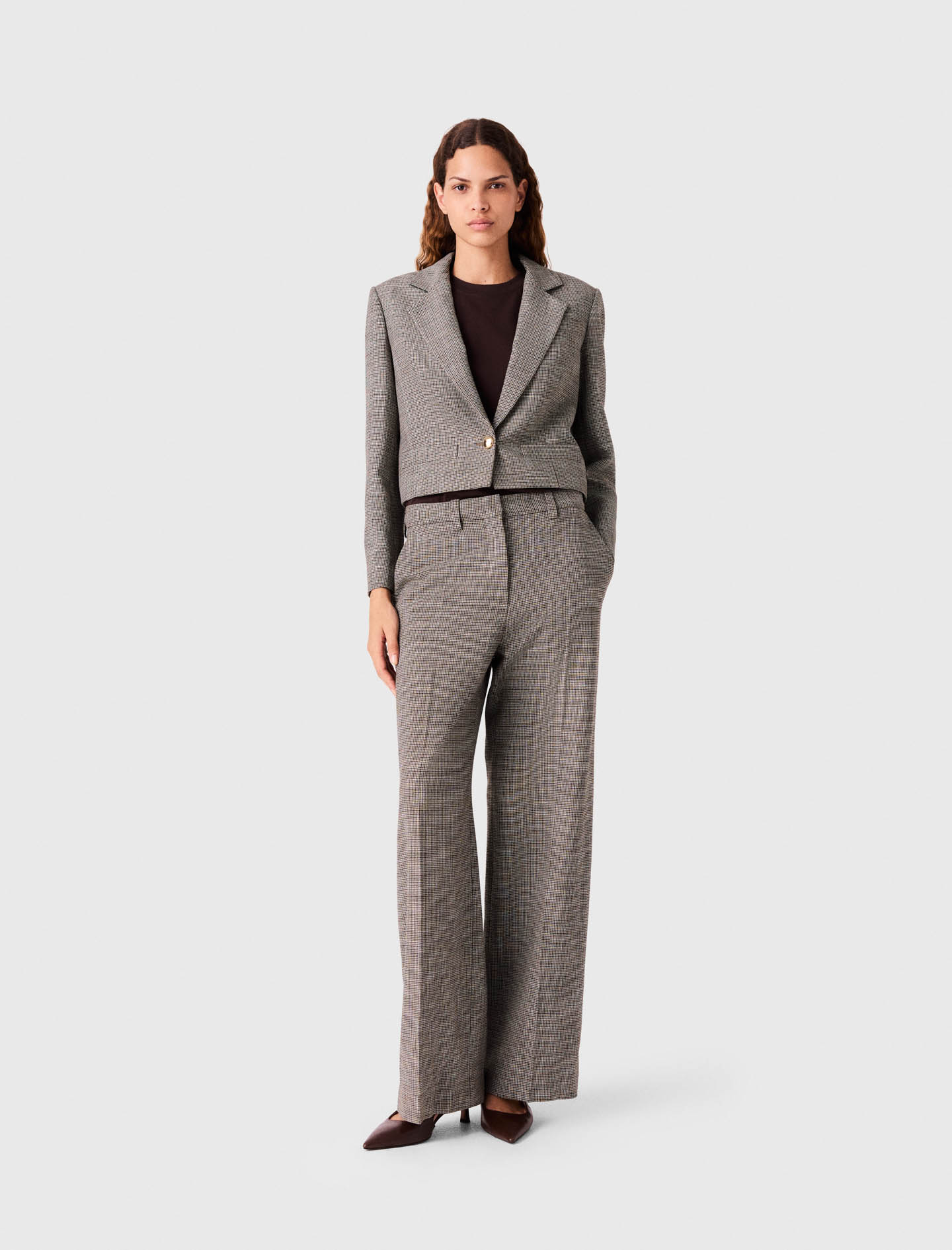 Pantaloni Da Tailleur A Quadri - Marrone - Taglia 46 - Maje