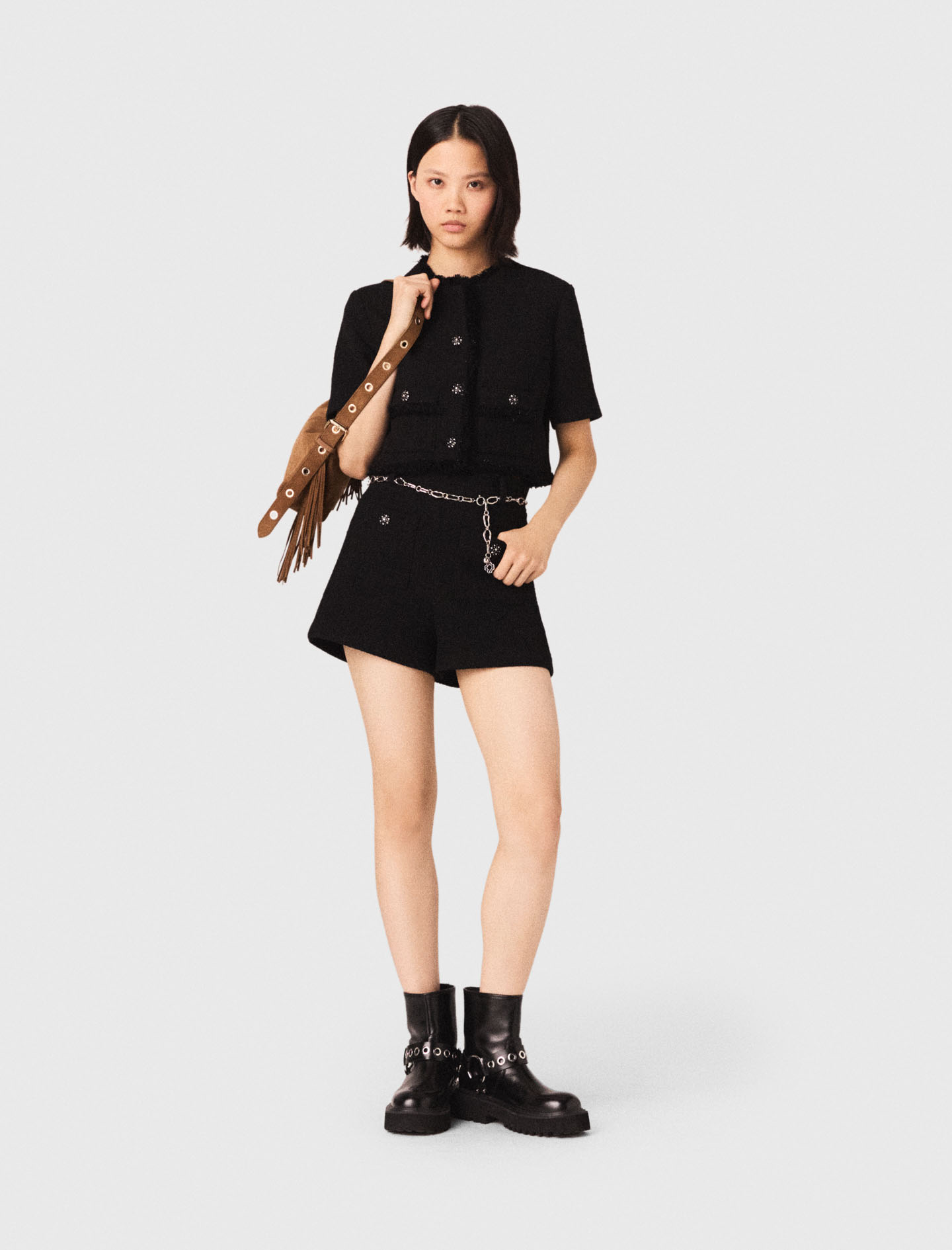 Shorts In Tweed Brillante - Nero - Taglia 38 - Maje