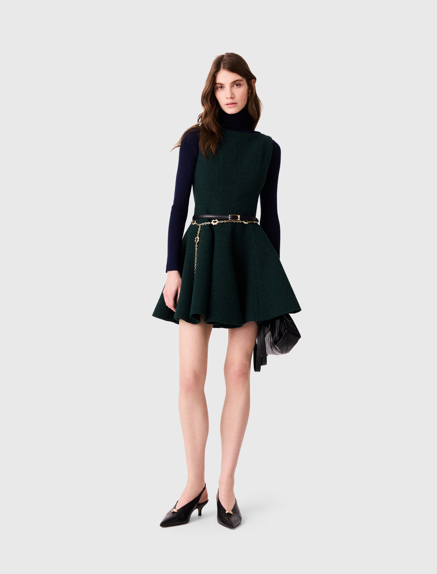 Abito Corto Smanicato In Tweed - Verde Bottiglia - Taglia 46 - Maje