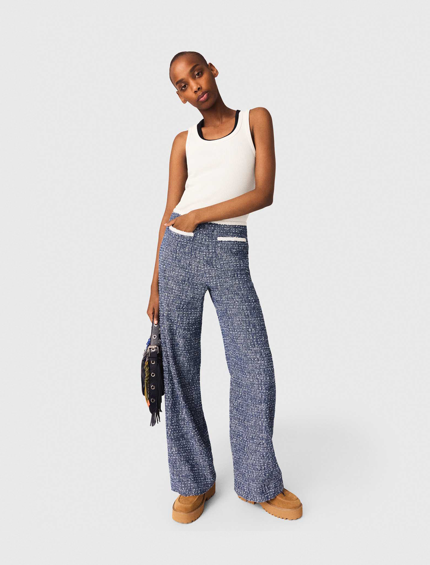 Pantaloni In Tweed - Blu Navy - Taglia 44 - Maje