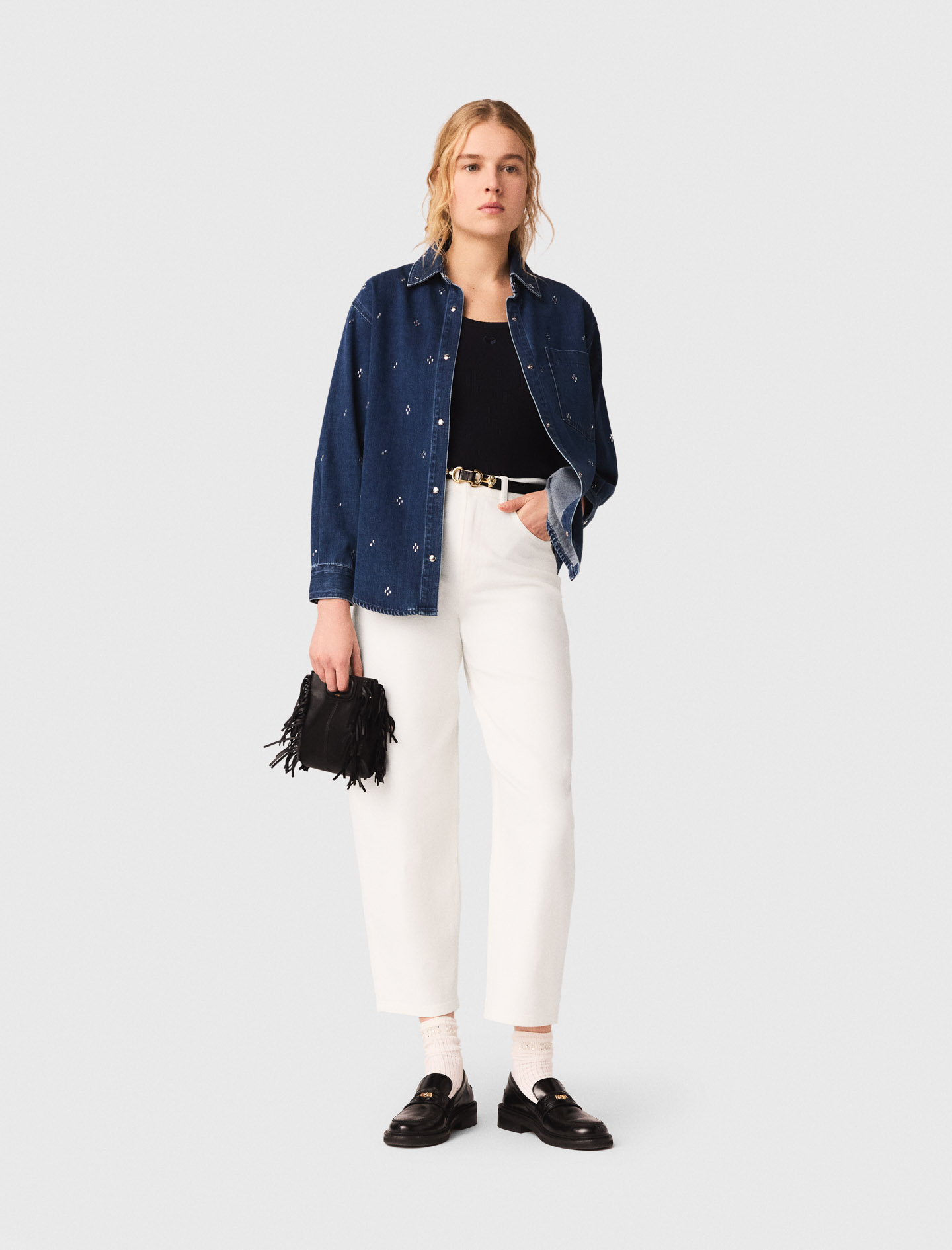 Camicia In Denim Con Strass - Blu - Taglia 40 - Maje