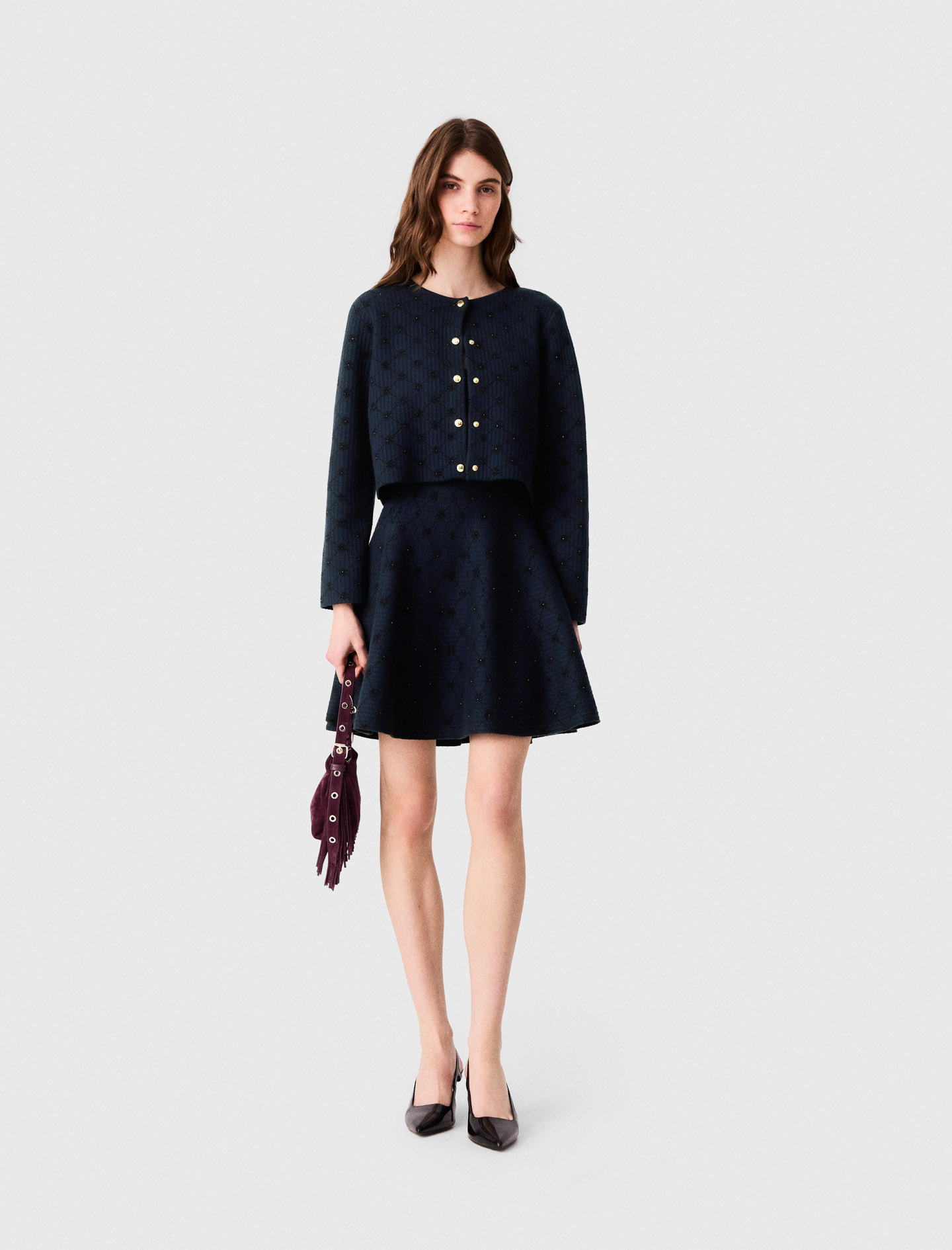 Cardigan In Jacquard Con Lustrini - Blu Navy - Taglia 38 - Maje