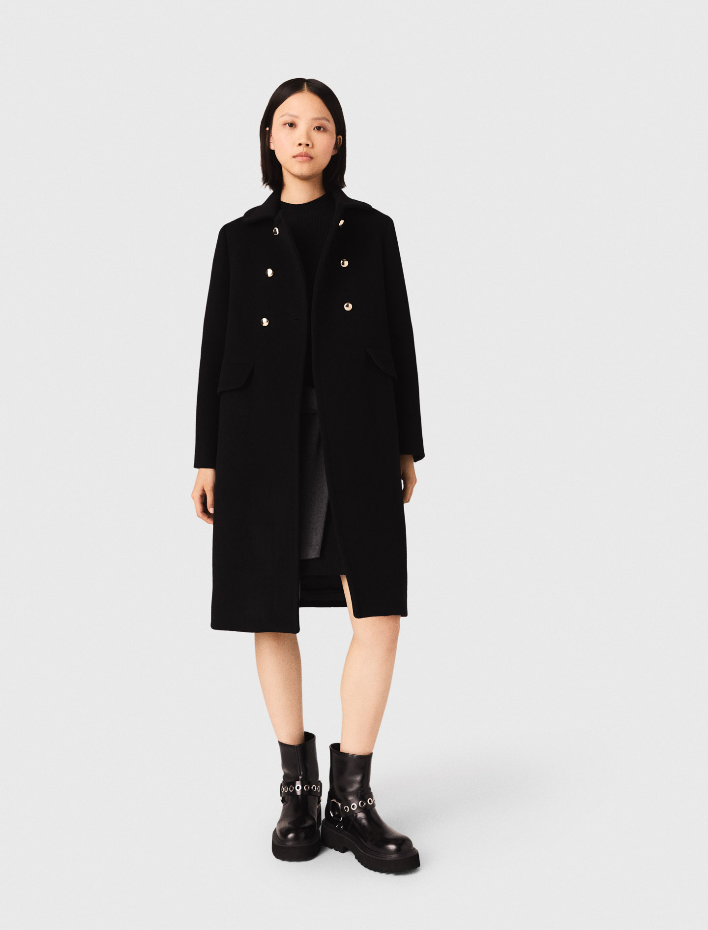 Cappotto Lungo In Lana Mélange - Nero - Taglia 42 - Maje