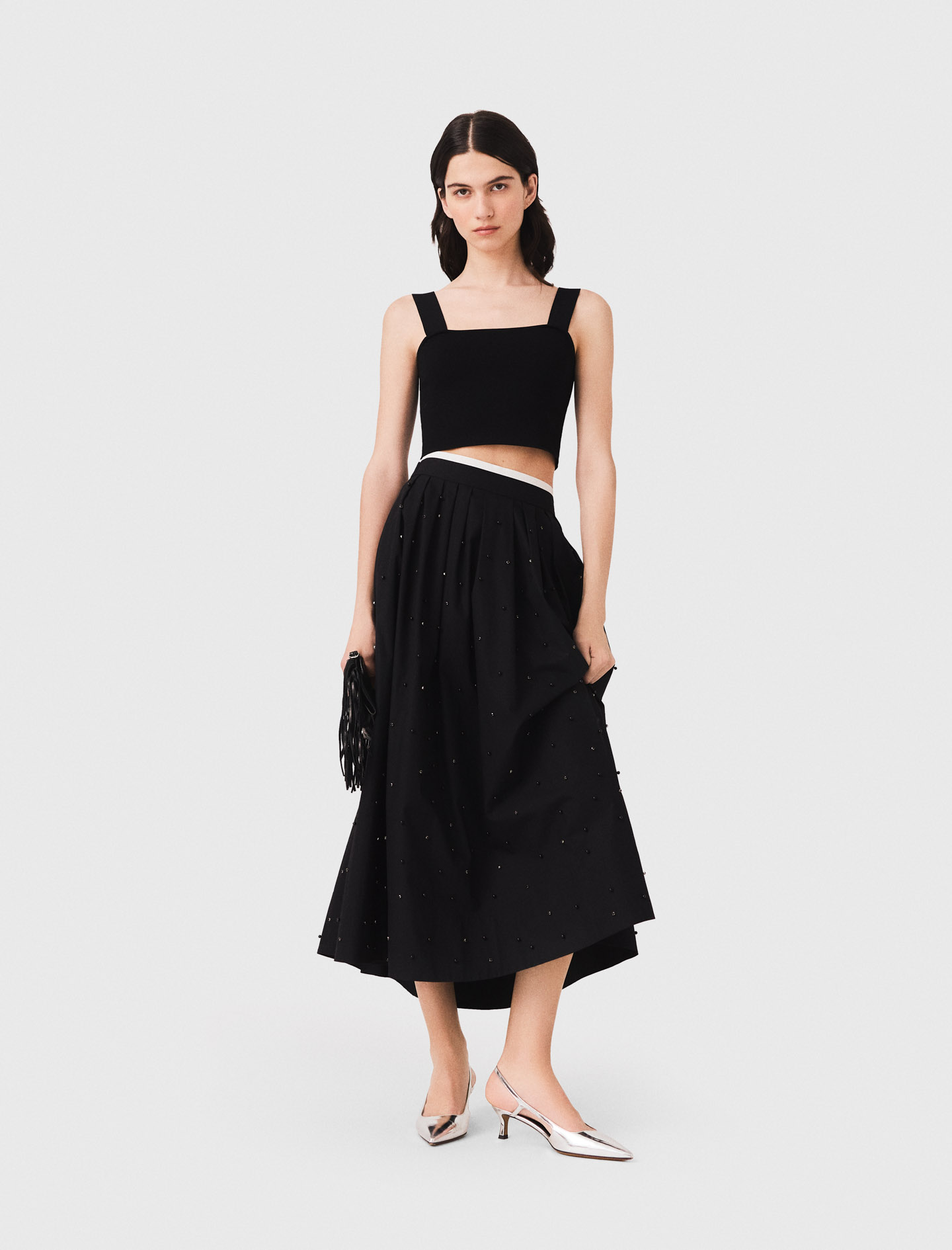 Top Crop In Maglia Con Spalline - Nero - Taglia 40 - Maje