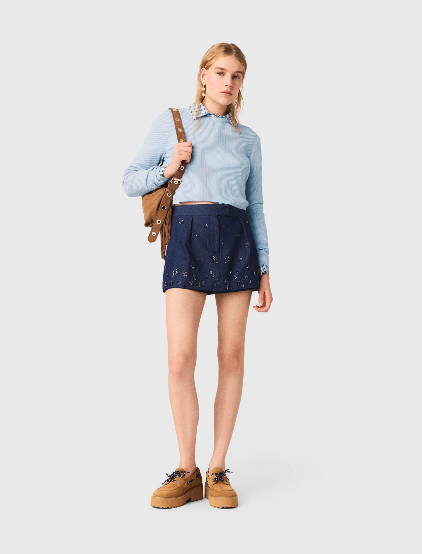 Pullover Con Gioielli Sul Retro - Celeste - Taglia 40 - Maje