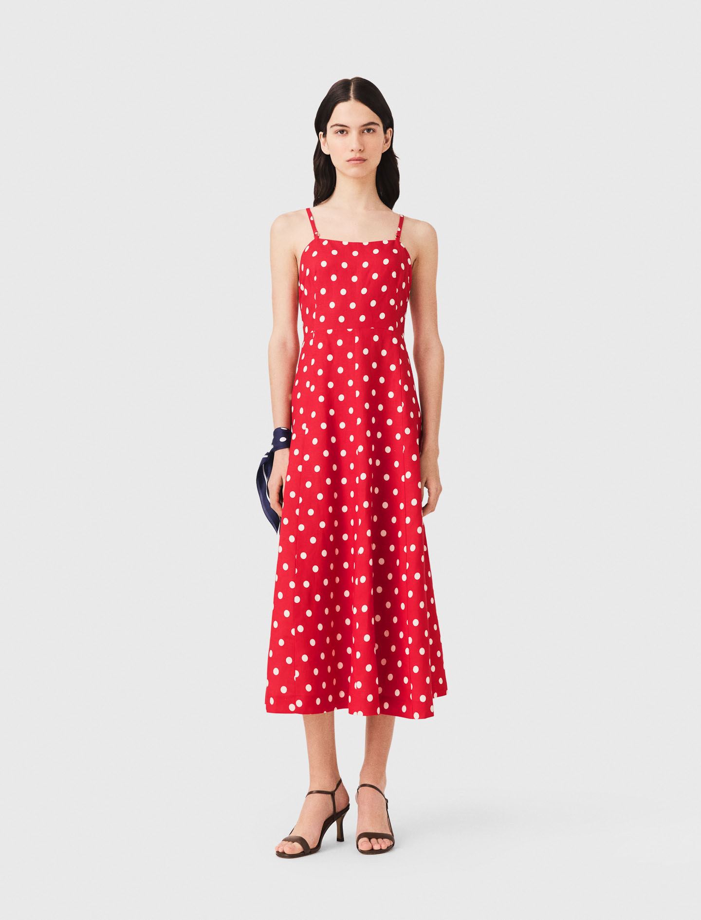 Abito Lungo Misto Lino Schiena Nuda - Rouge Pois Print - Taglia 46 - Maje