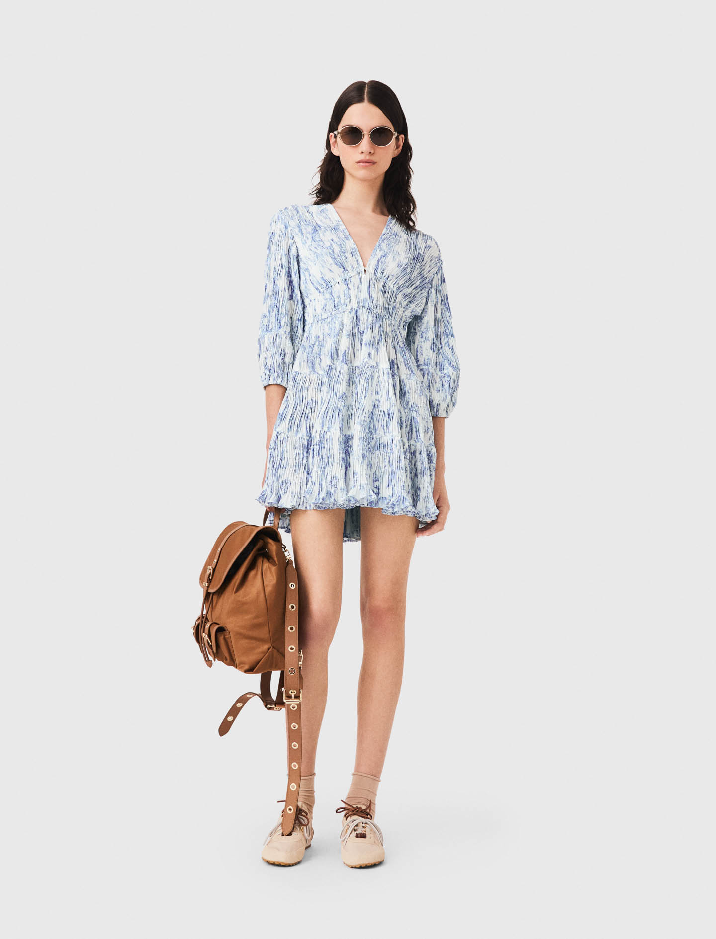Abito Plissettato Con Stampa - Bleu Ciel Grosses Fleurs Print - Taglia 40 - Maje