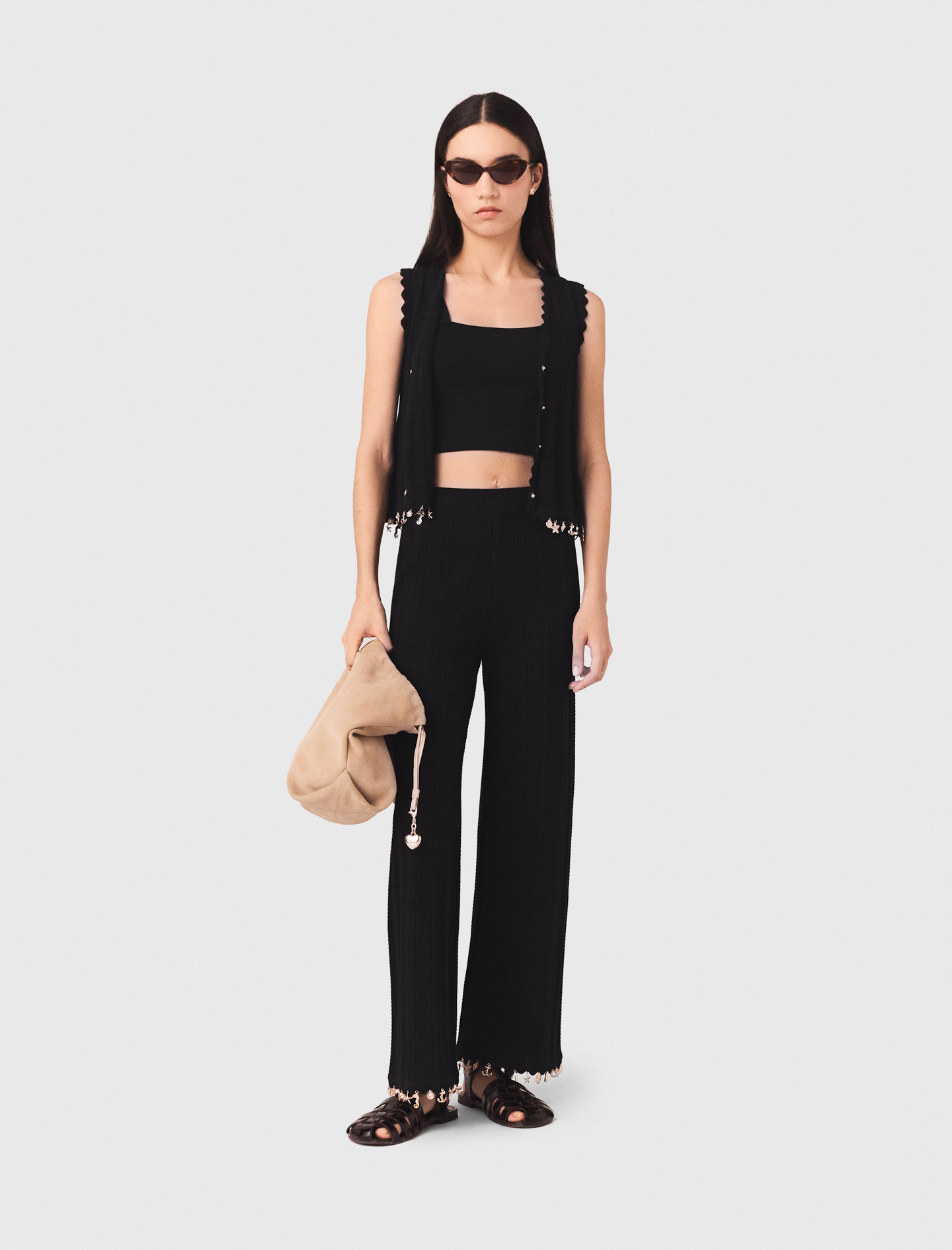 Pantaloni In Maglia Con Gioielli - Nero - Taglia 38 - Maje