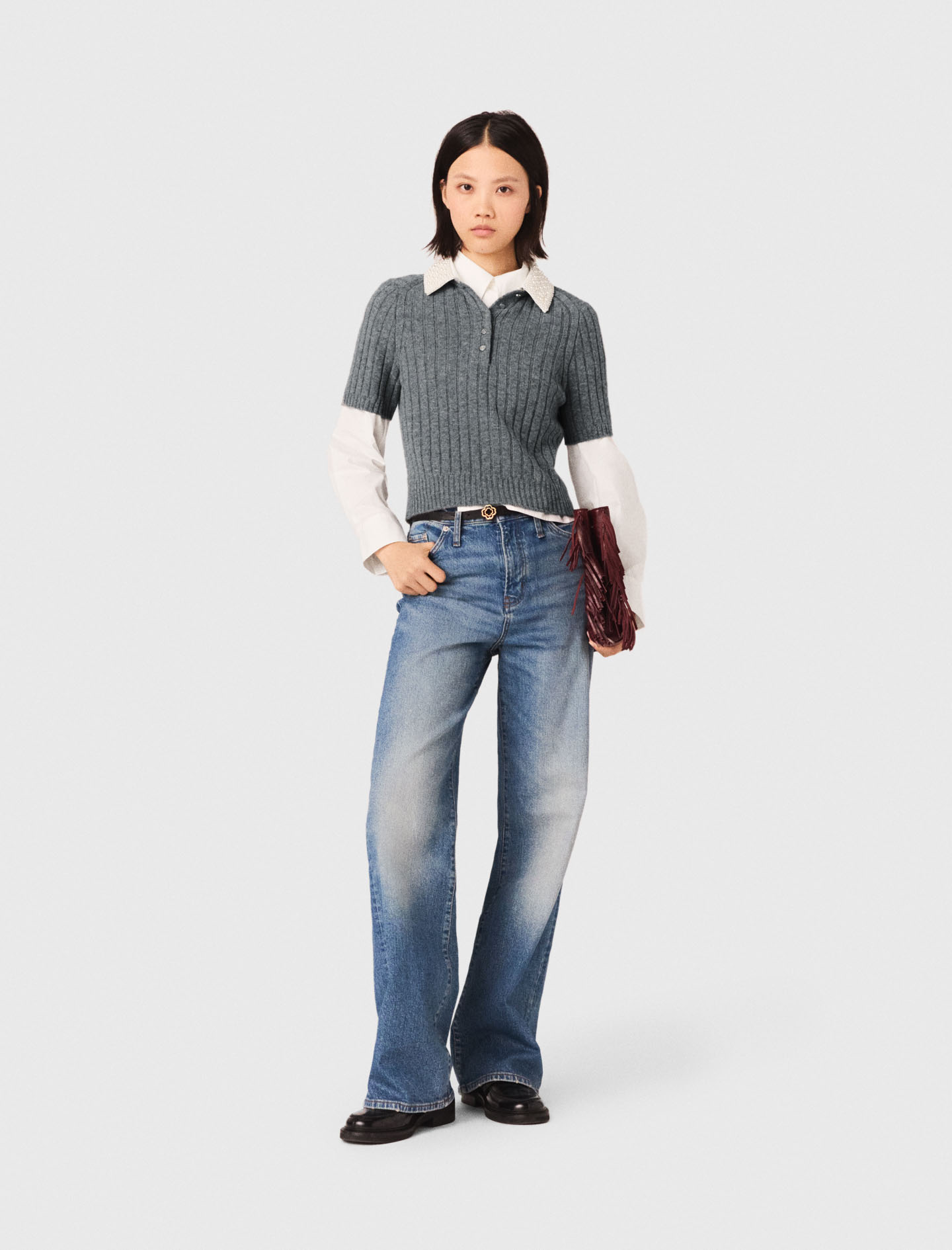 Pullover Collo Perlato Rimovibile - Grigio - Taglia 38 - Maje