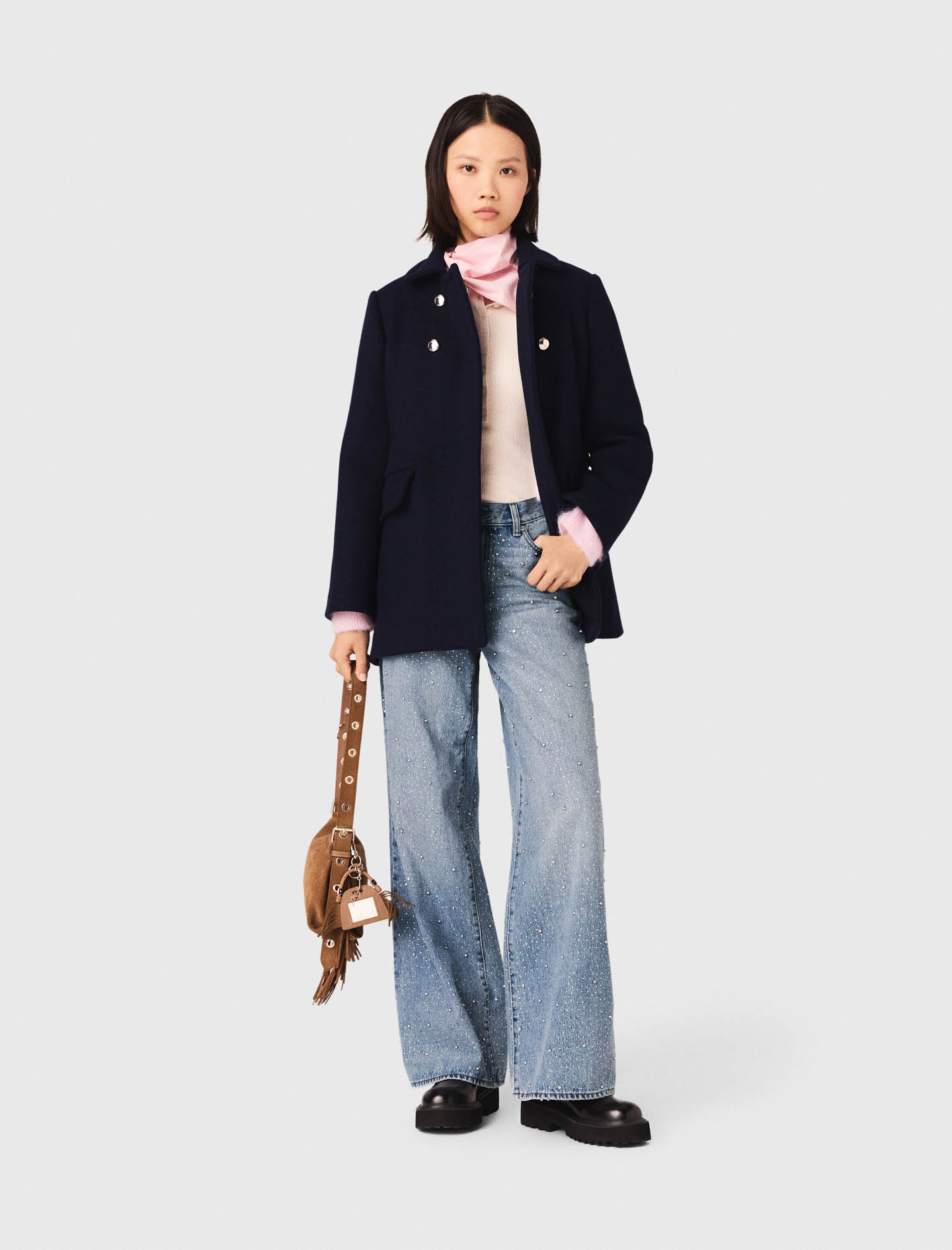 Cappotto In Lana Mélange - Blu Navy - Taglia 44 - Maje