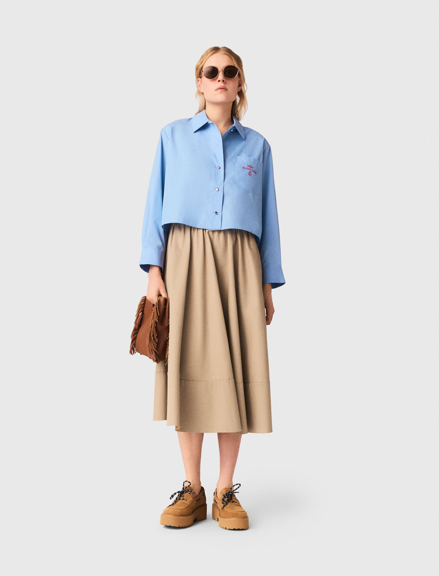 Camicia Con Retro Plissé E Ricamo - Blu - Taglia 42 - Maje
