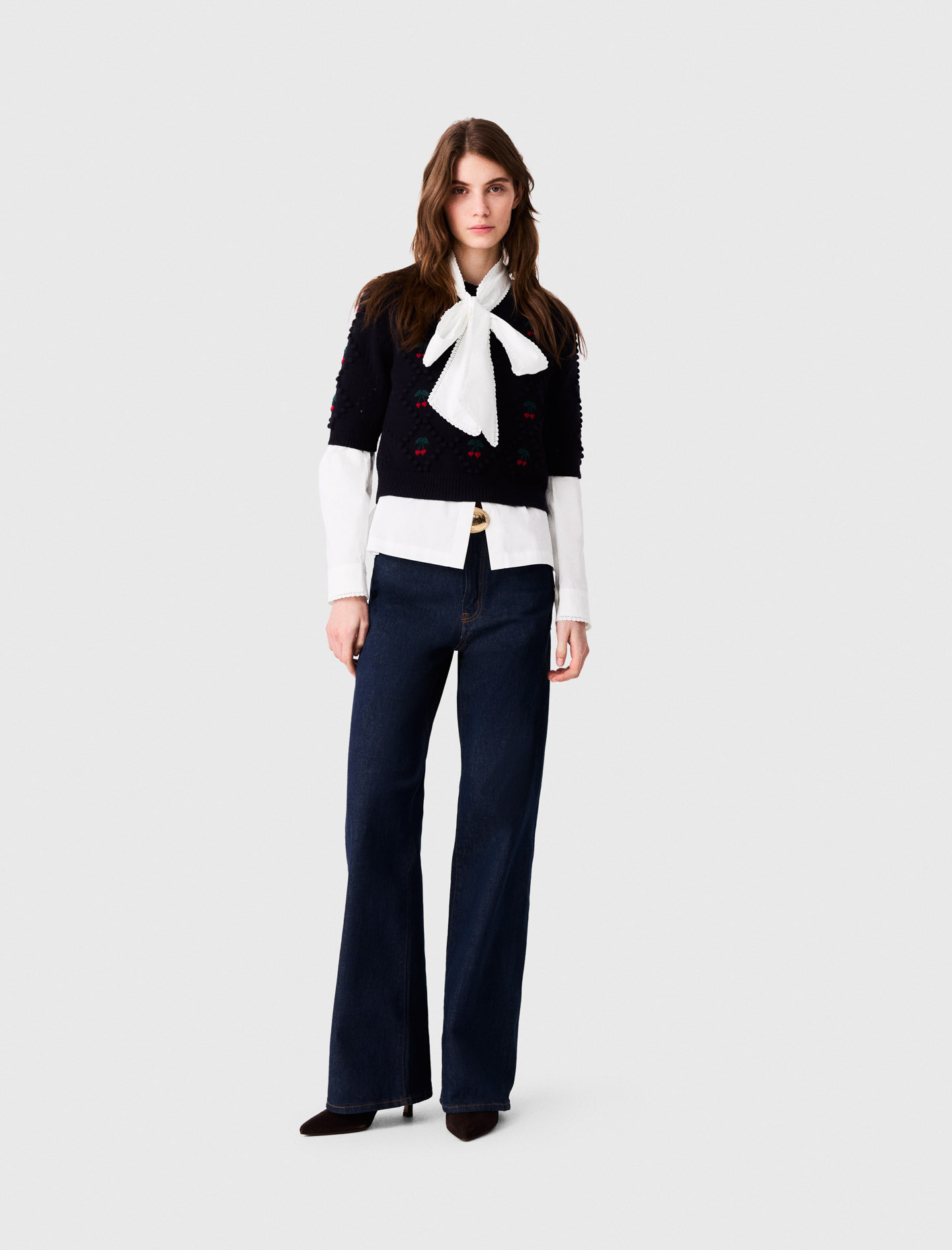 Maglione Con Ciliegie Ricamate - Blu Navy - Taglia 44 - Maje