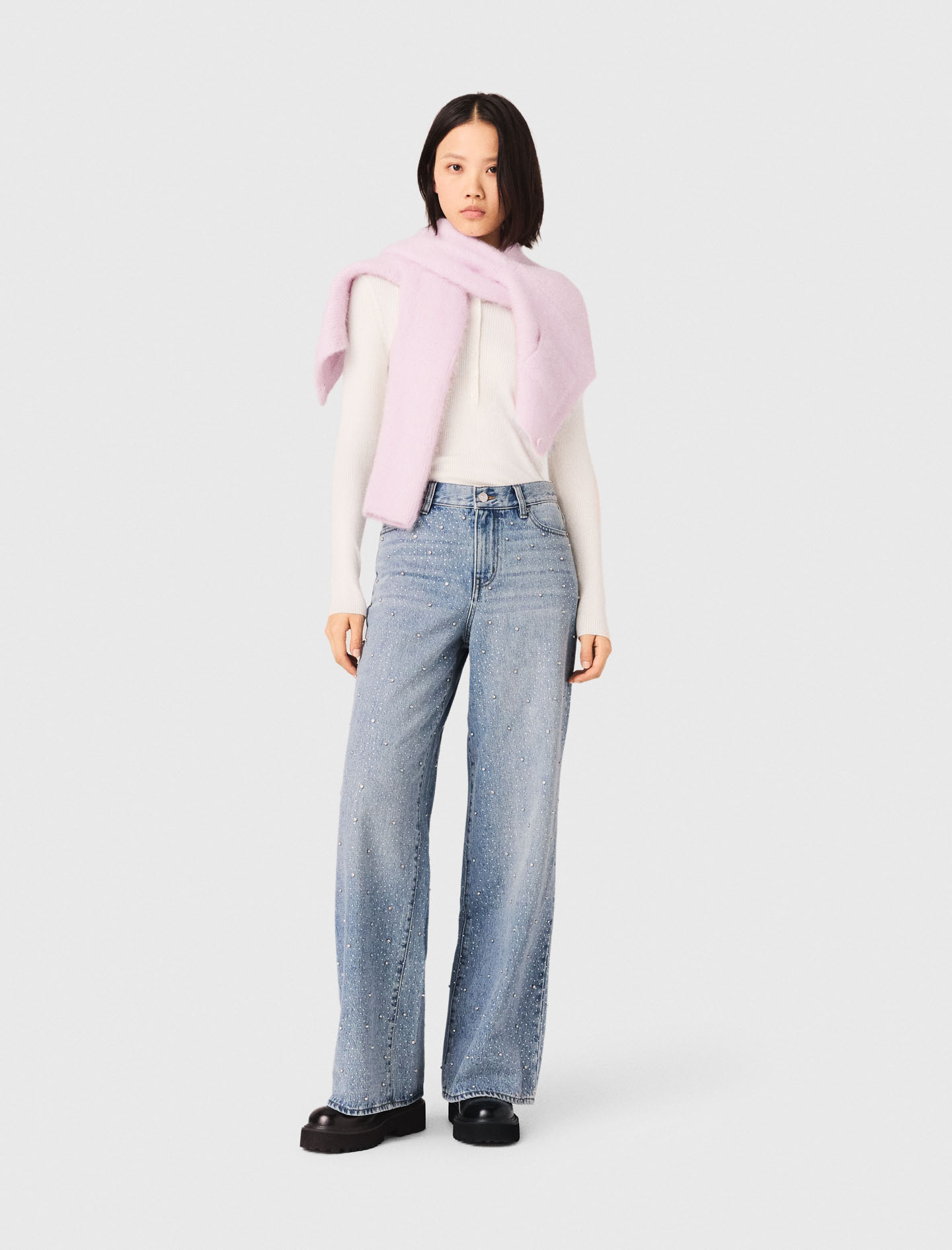 Jeans Larghi Con Strass All-over - Blu - Taglia 44 - Maje