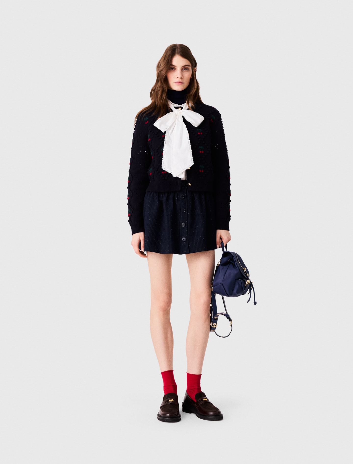Cardigan Con Ciliegie Ricamate - Blu Navy - Taglia 38 - Maje