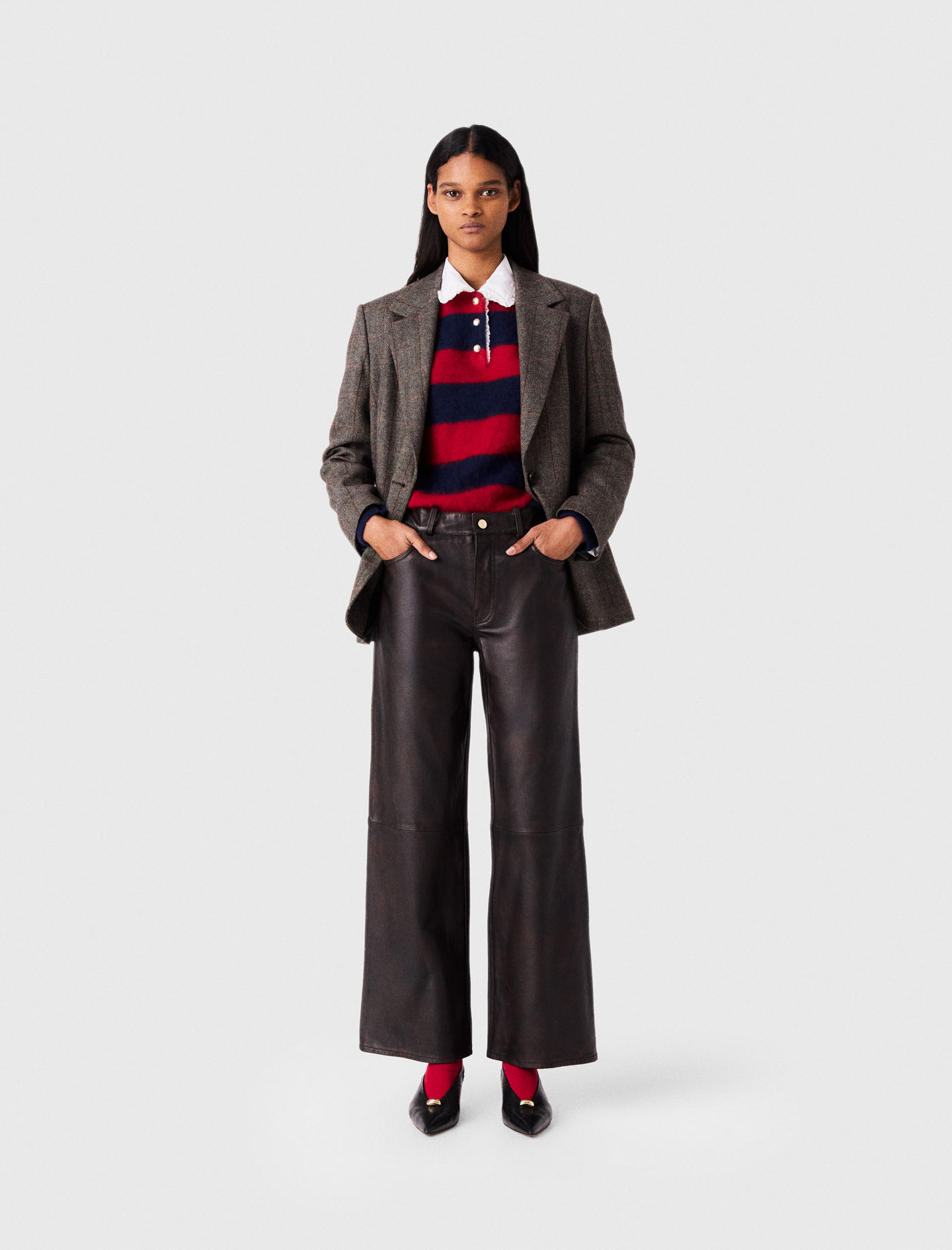 Pantaloni In Pelle - Marrone Scuro - Taglia 40 - Maje