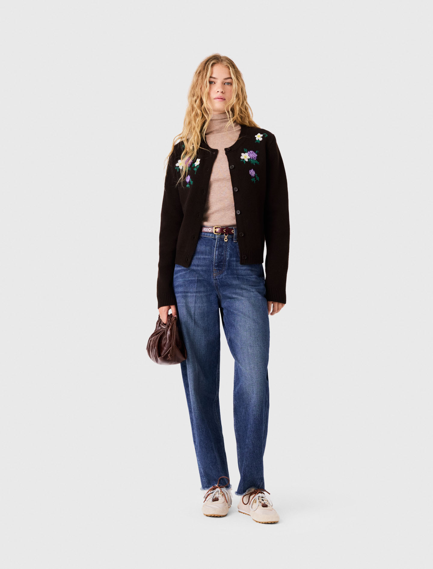 Cardigan Con Ricami Floreali - Marrone - Taglia 42 - Maje
