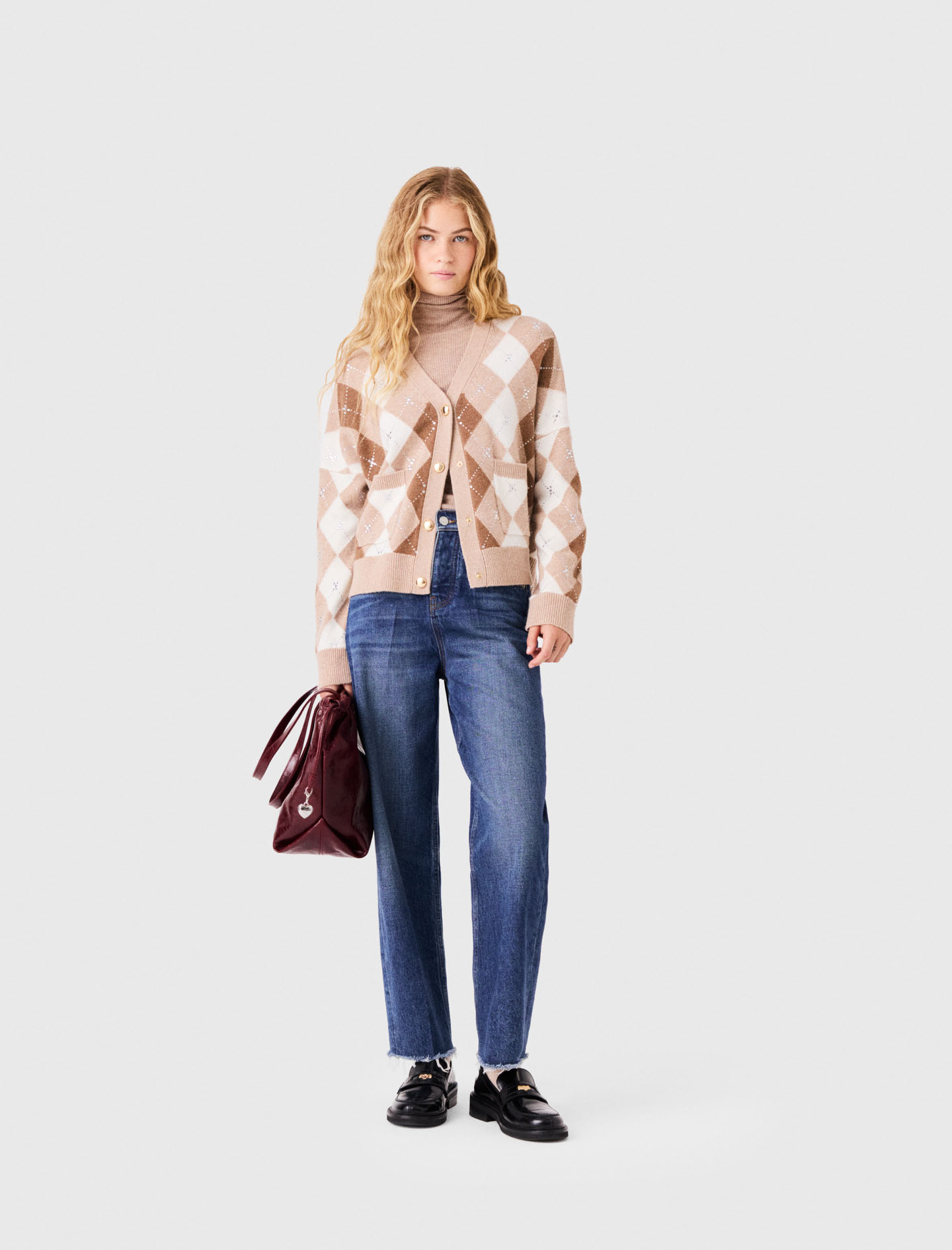 Cardigan A Rombi Con Strass - Beige - Taglia 40 - Maje