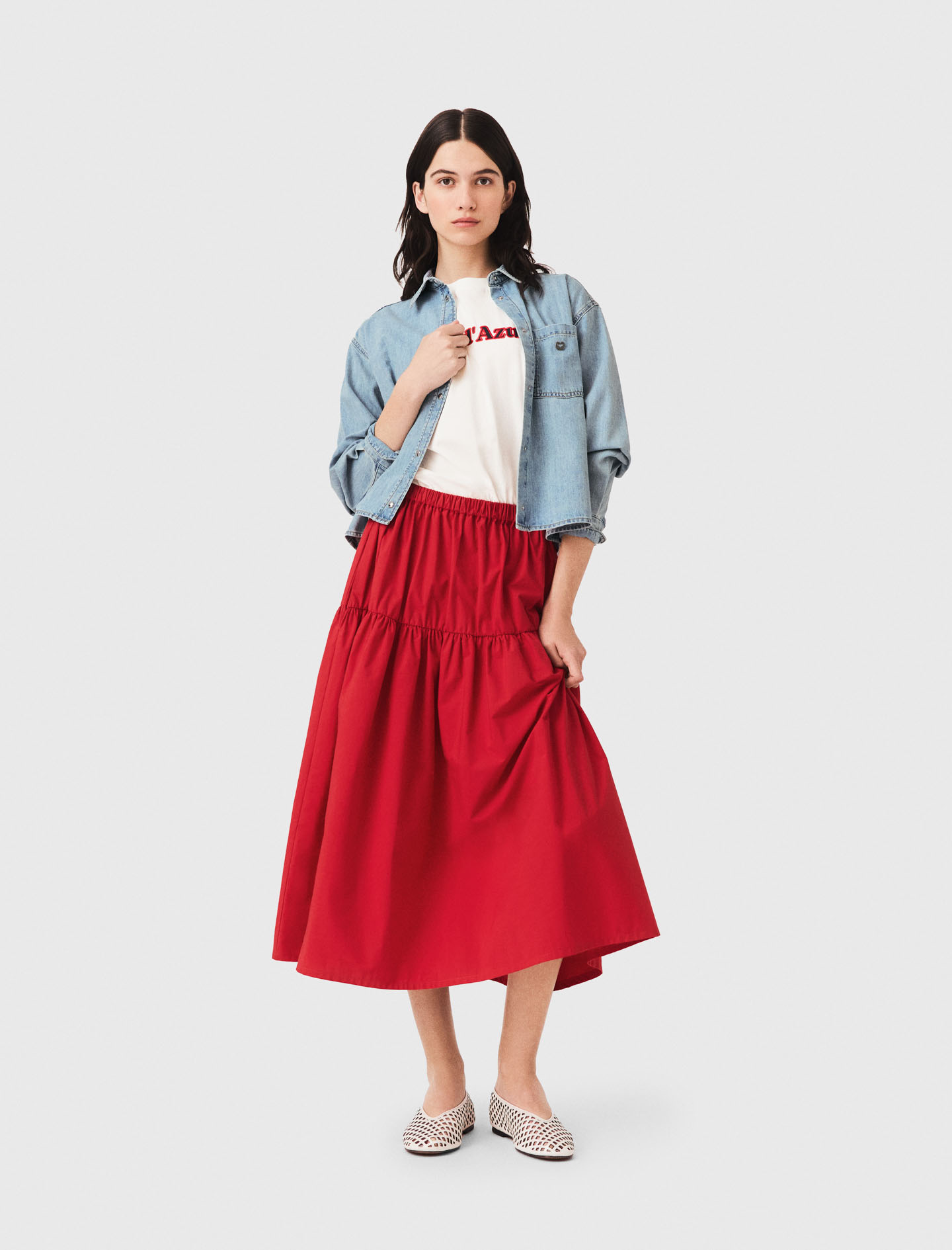 Gonna Lunga Arricciata - Rosso - Taglia 42 - Maje