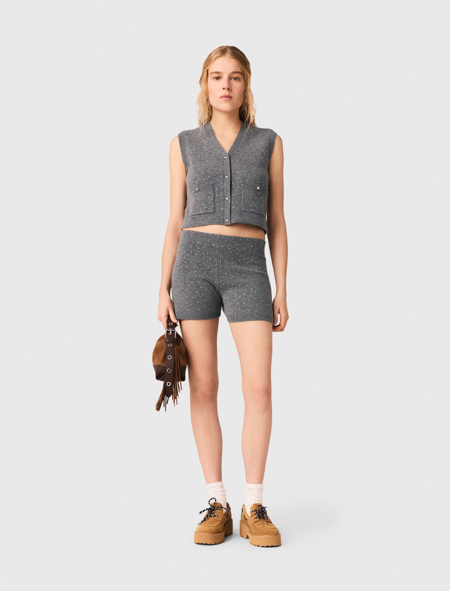 Top In Maglia Con Strass - Grigio - Taglia 38 - Maje