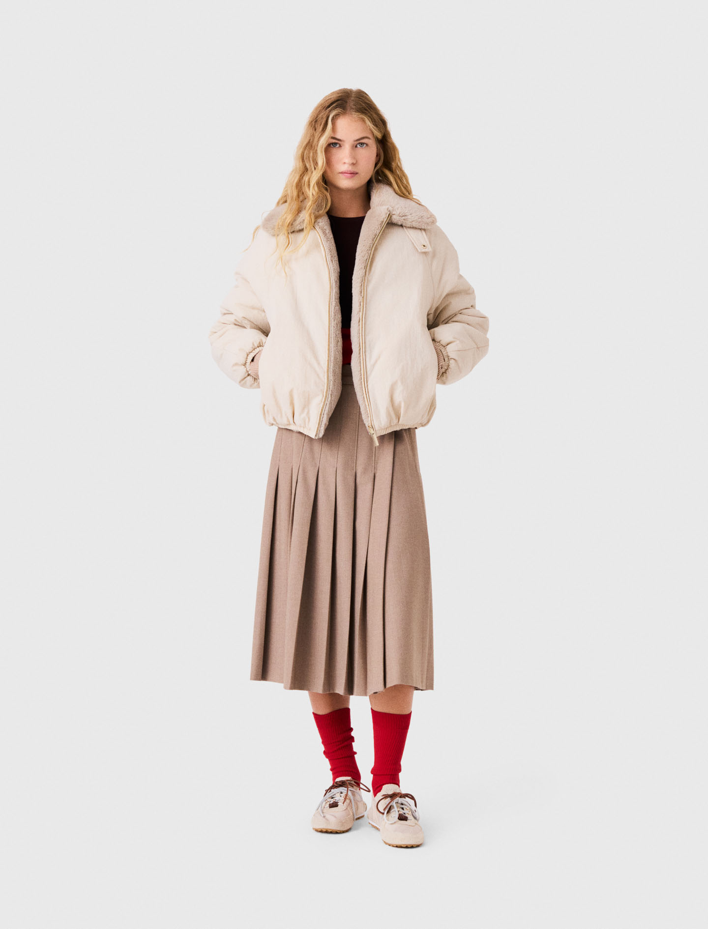 Piumino Reversibile Ecopelliccia - Beige - Taglia 46 - Maje