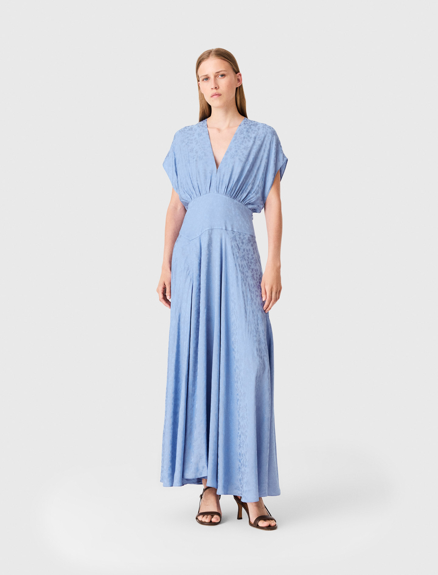 Abito Lungo Con Stampa Jacquard - Azzurro - Taglia 44 - Maje