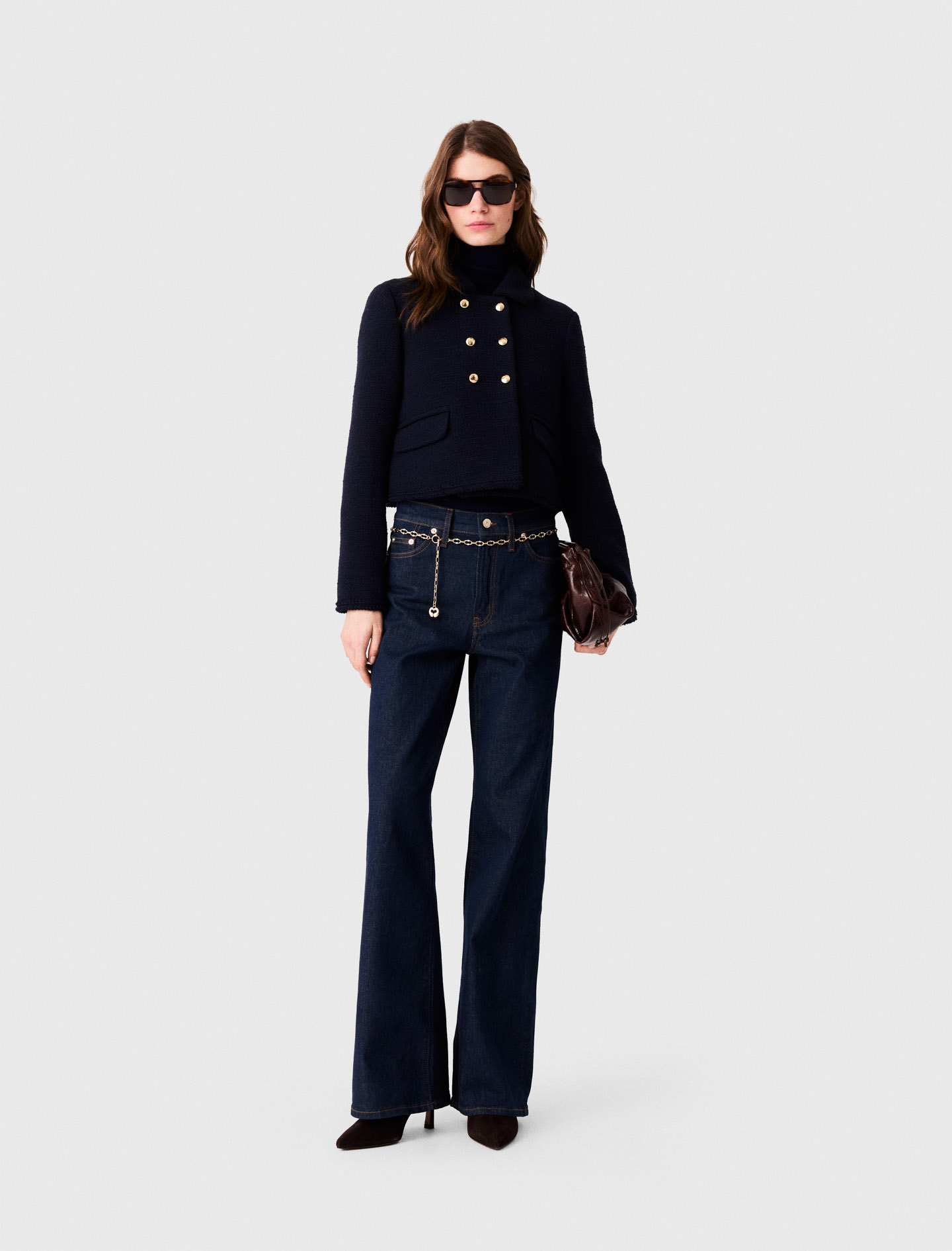 Giacca Corta In Tweed - Blu Navy - Taglia 40 - Maje