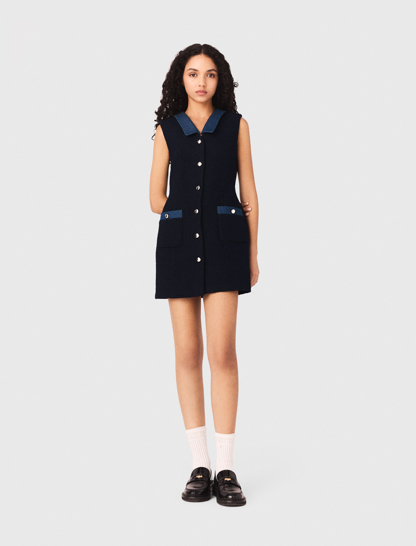 Abito In Tweed E Dettagli In Denim - Blu Navy - Taglia 42 - Maje
