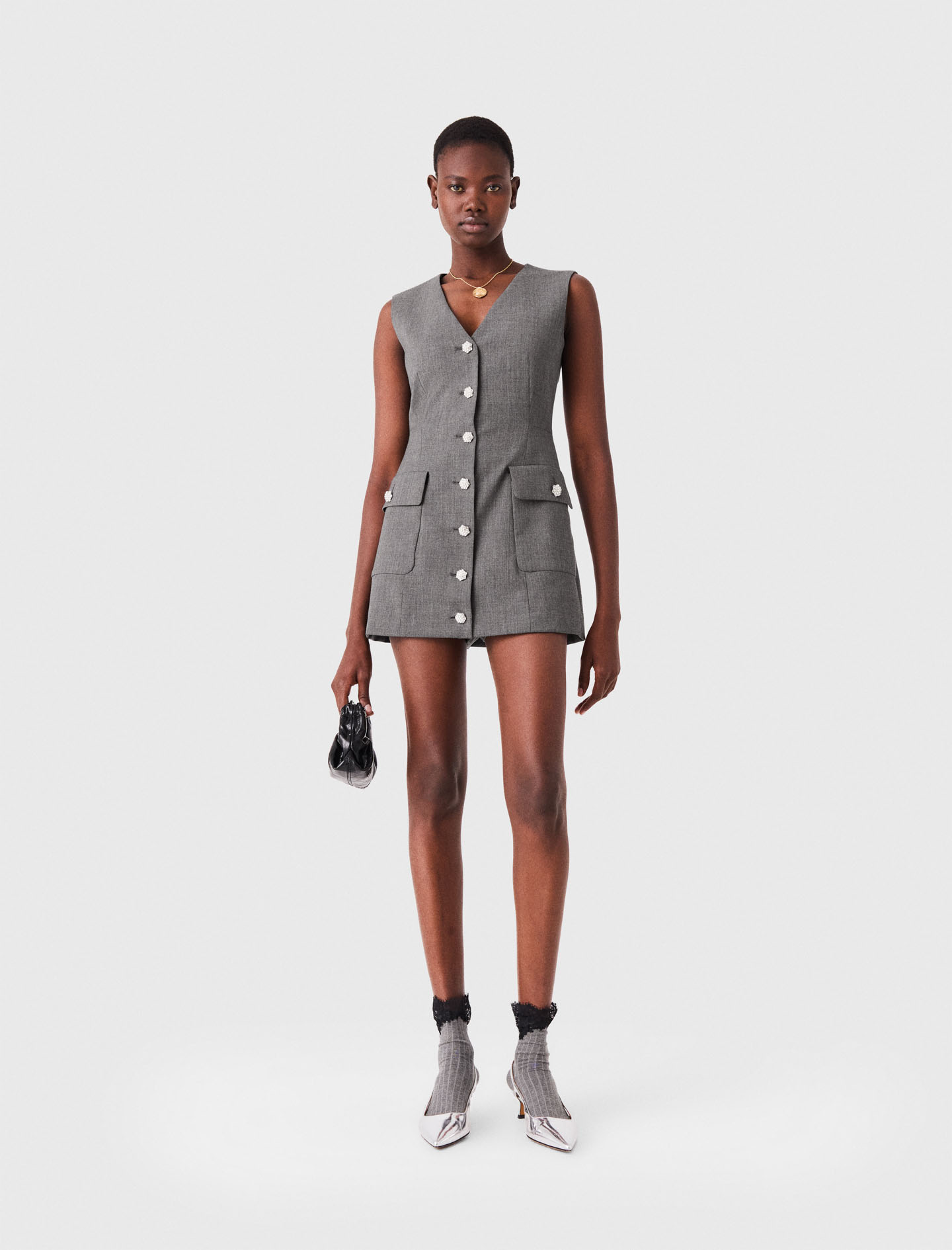 Tuta Tailleur Bottoni Gioiello - Grigio - Taglia 46 - Maje