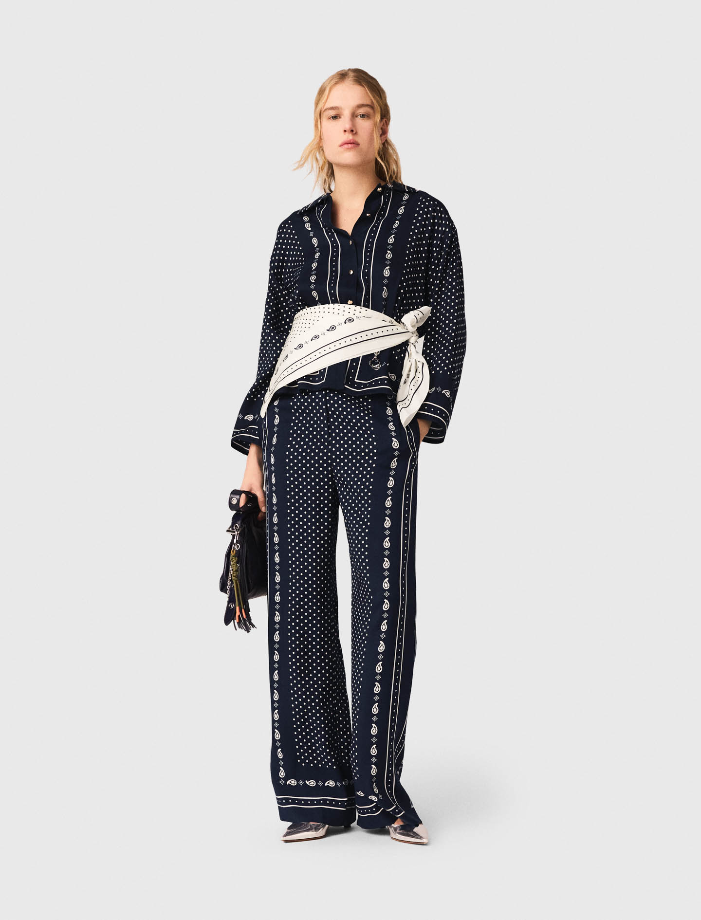 Pantaloni Fluidi Stampati - Marine Pois Bandana Print - Taglia 40 - Maje