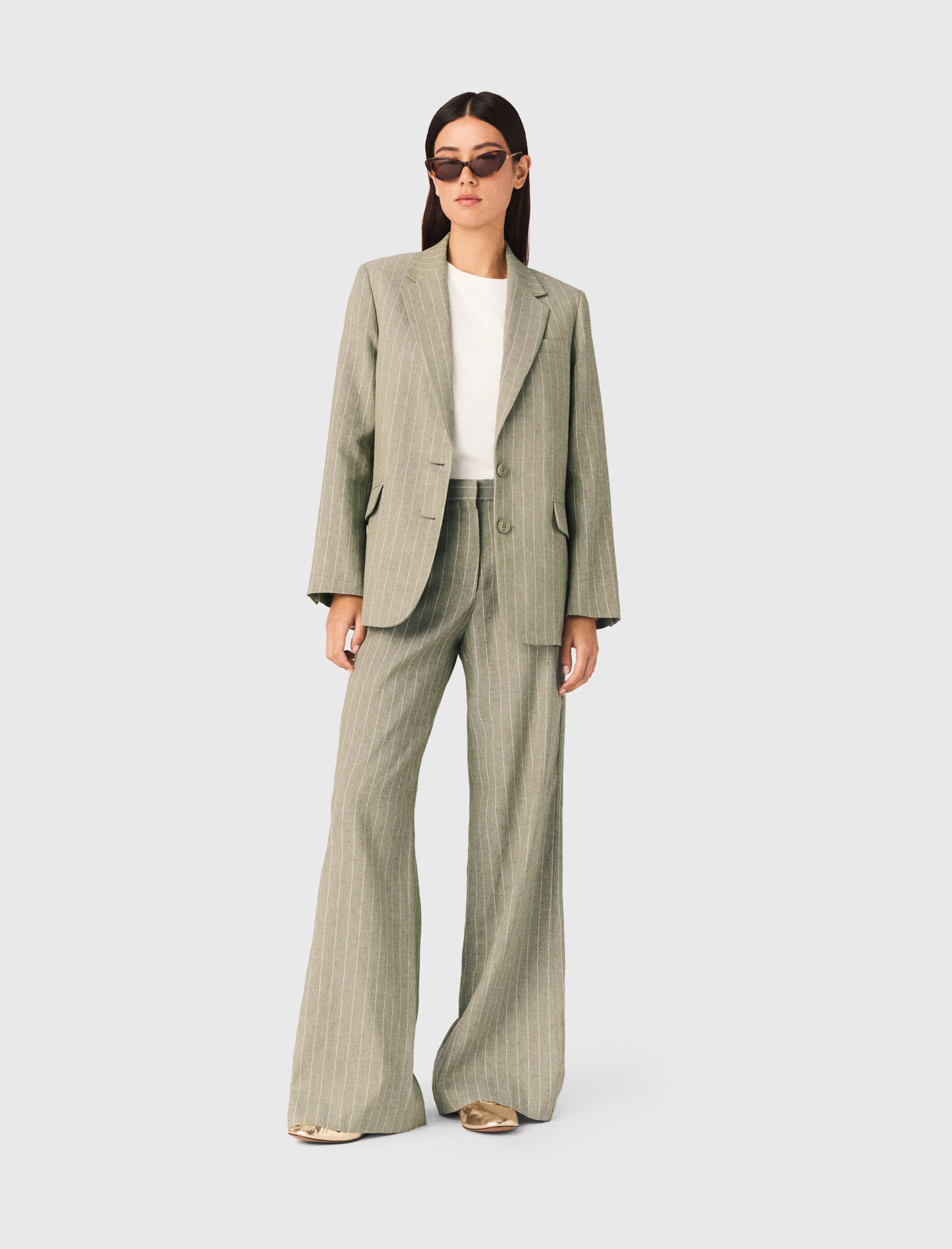 Pantaloni Da Tailleur Misto Lino - Cachi - Taglia 42 - Maje